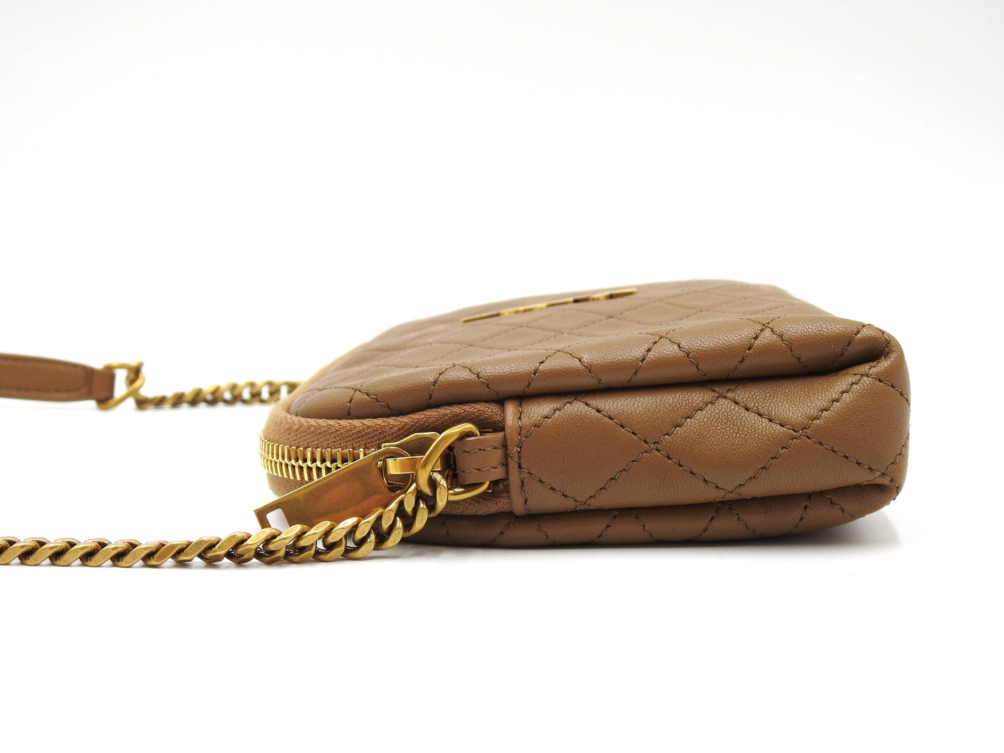 SAINT LAURENT PARIS Gaby Chain Pouch Shoulder Bag Leather Brown 733667