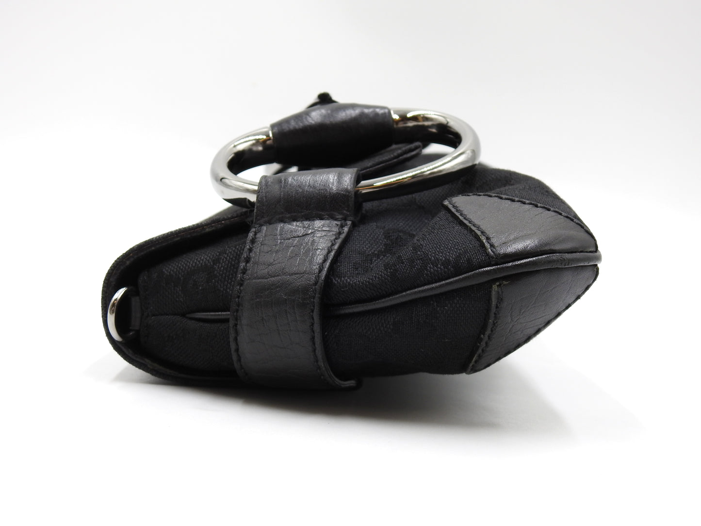 GUCCI GG Canvas Horsebit 2way Chain Clutch Hand Bag Leather Black 120134