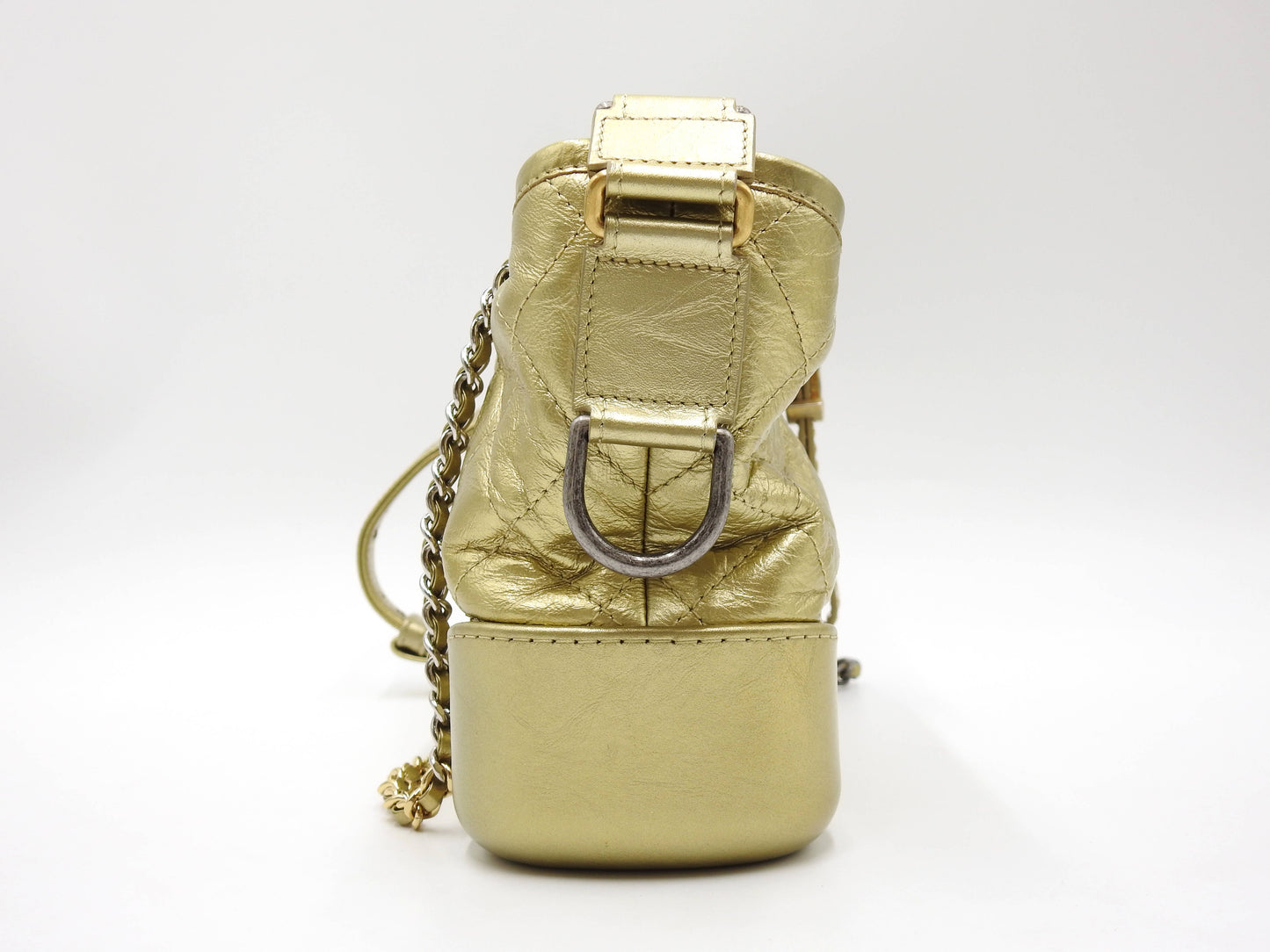 CHANEL Gabrielle De Small Hobo Chain Shoulder Bag Calfskin Gold A91810