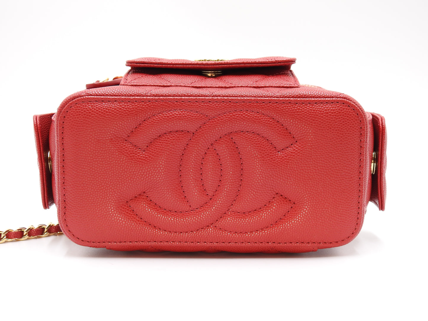 CHANEL CC Matelasse Top Handle 2way Chain Vanity Bag Caviarskin Red AP3017