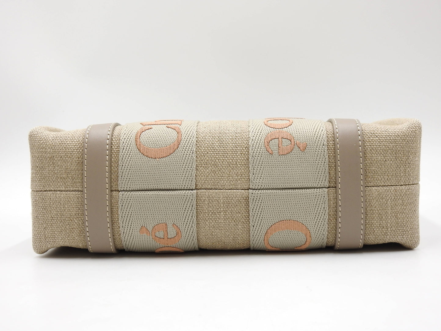 CHLOE Woody 2way Small Tote Bag Shoulder Bag Canvas Beige Gray