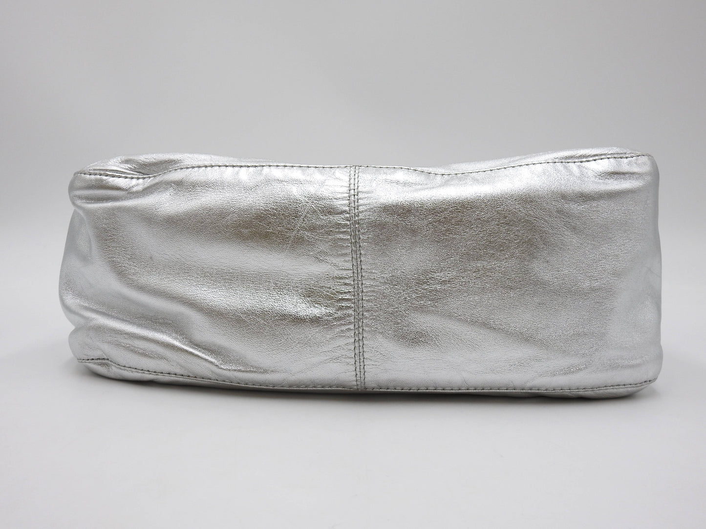 FENDI Mamma Baguette Shoulder Hand Bag Leather Rhinestone Silver