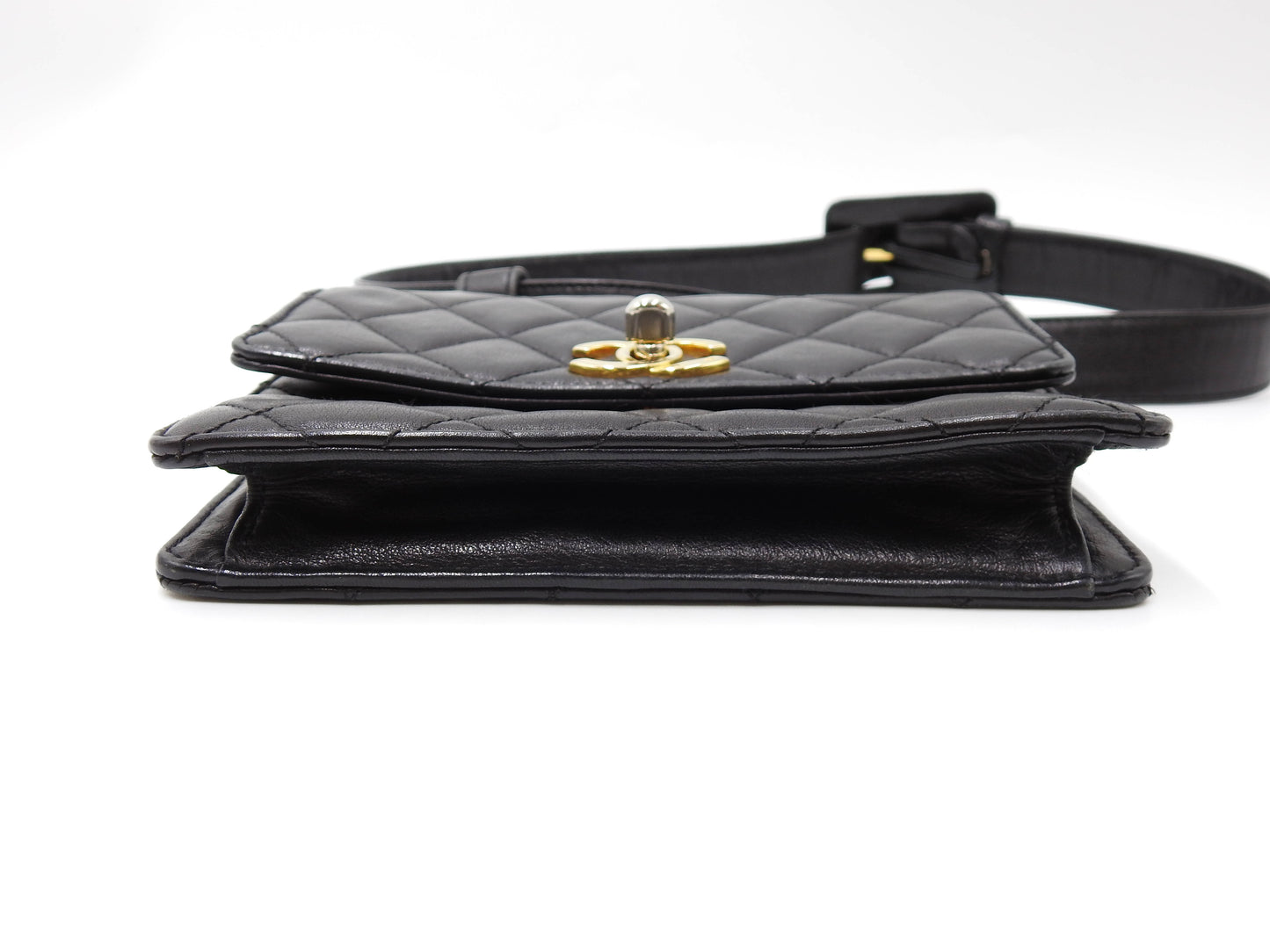 CHANEL CC Matelasse Waist Belt Bag Lambskin Black Gold Hardware