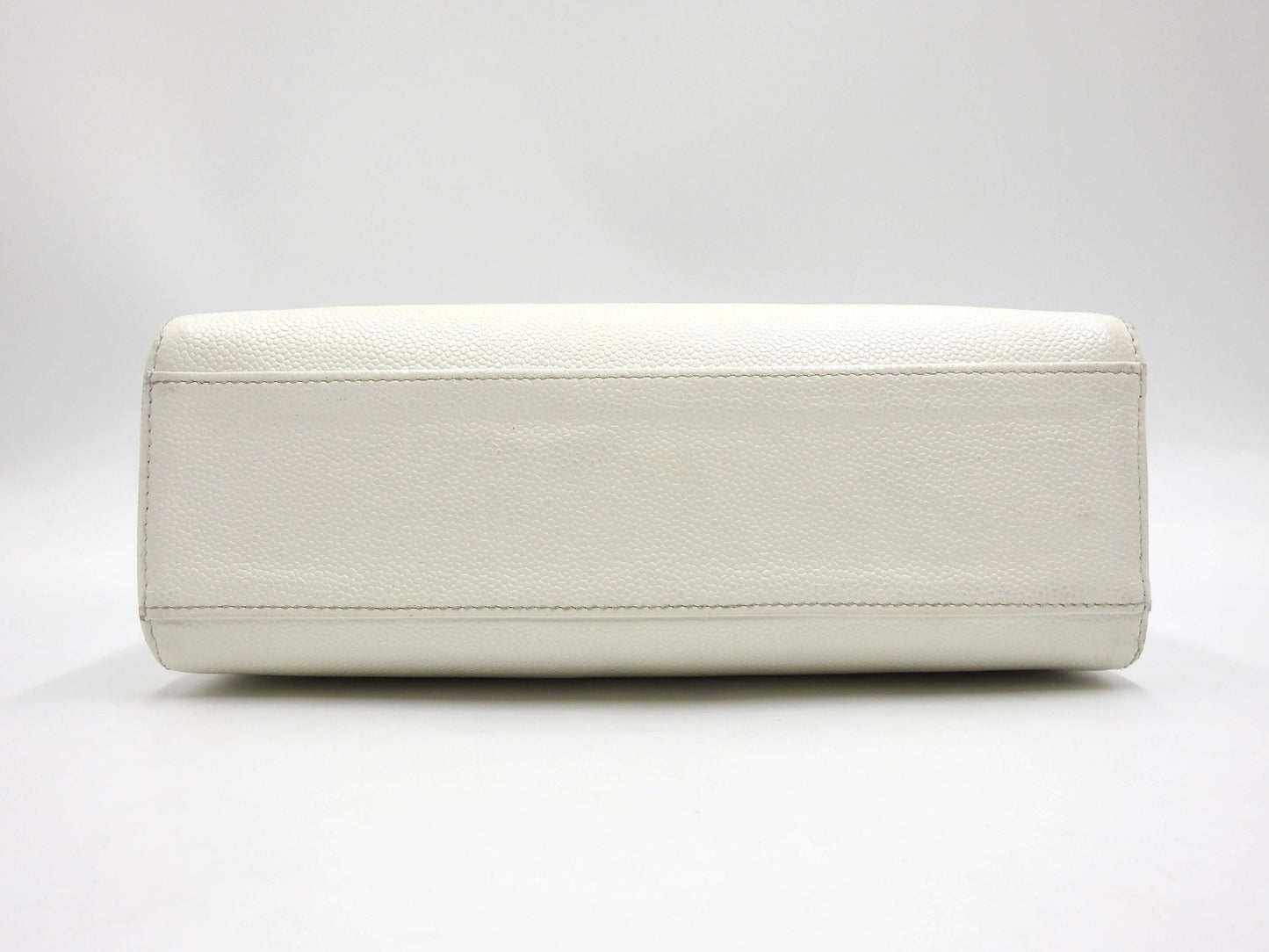 CHANEL CC Kelly Flap Wood Hand Bag Caviarskin Leather White