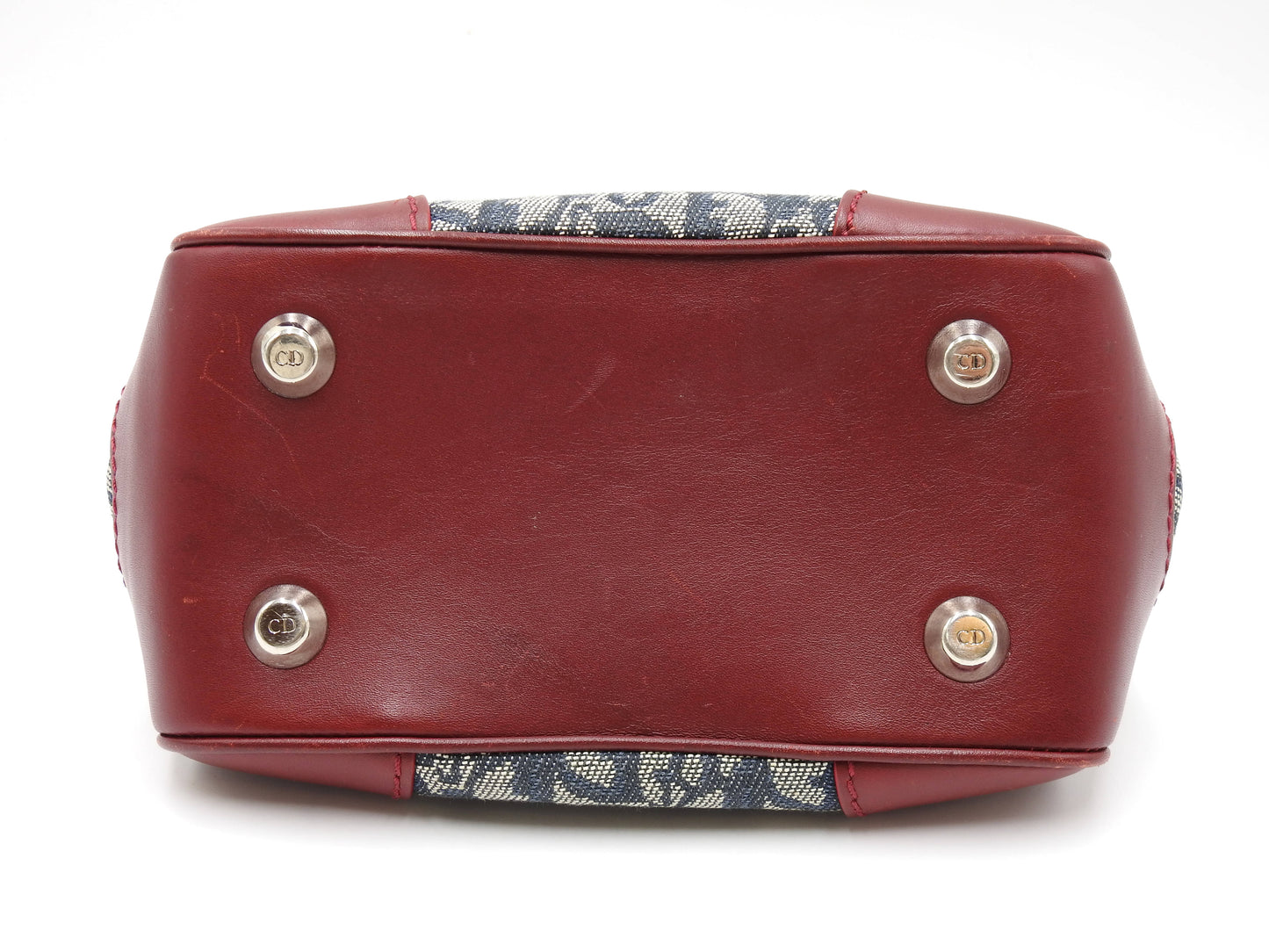 Christian Dior Trotter Kiss Lock Mini Hand Bag Canvas Leather Navy Red
