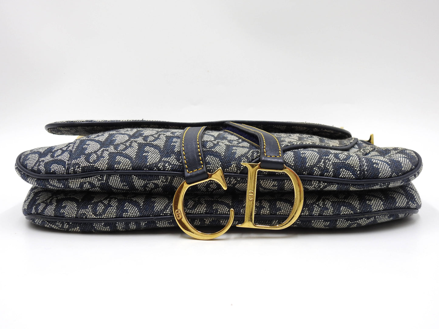 Christian Dior Trotter Oblique W Saddle Bag Shoulder Hand Bag Canvas Navy