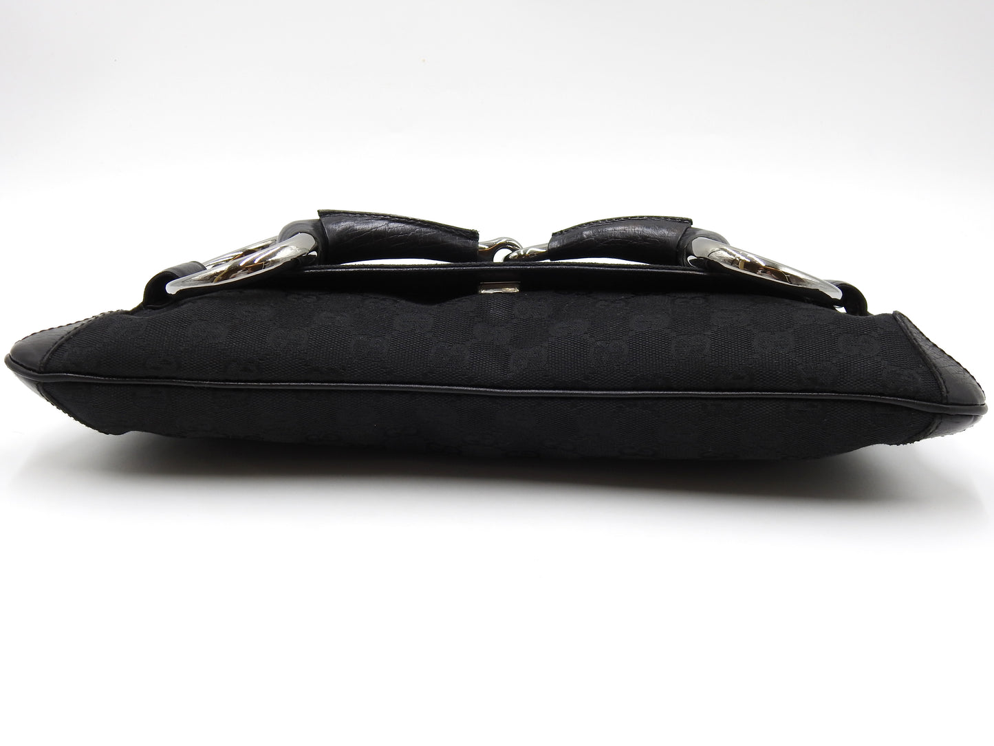 GUCCI GG Canvas Horsebit 2way Chain Clutch Hand Bag Leather Black 120134