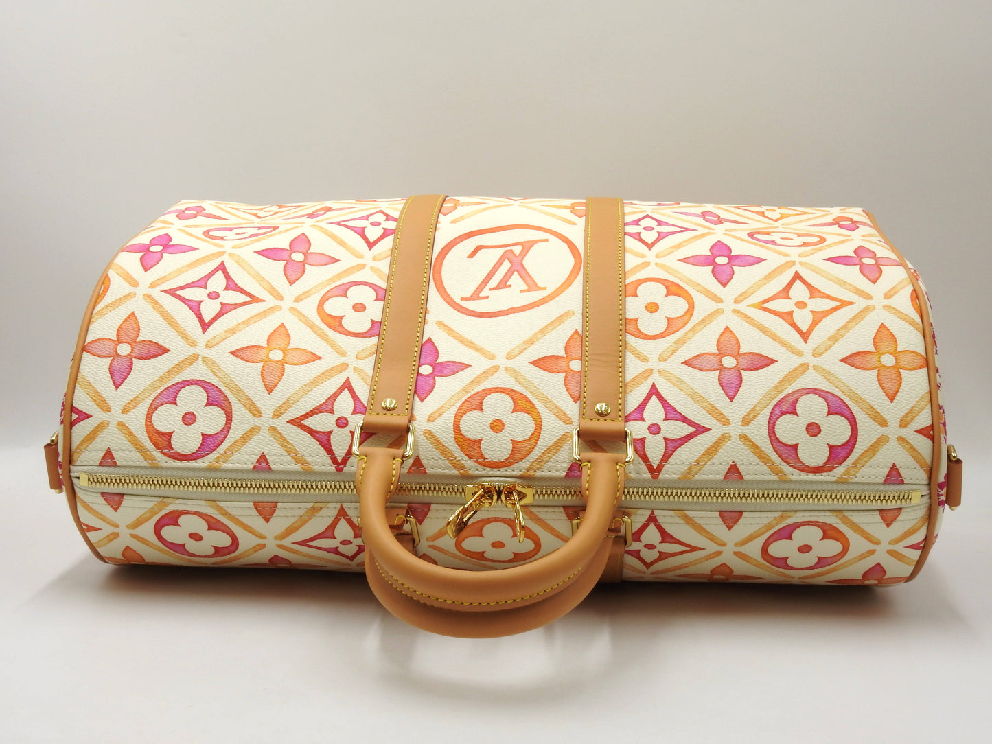 LOUIS VUITTON Monogram Tile Keepall Bandouliere 45 Travel Bag Coral M11251
