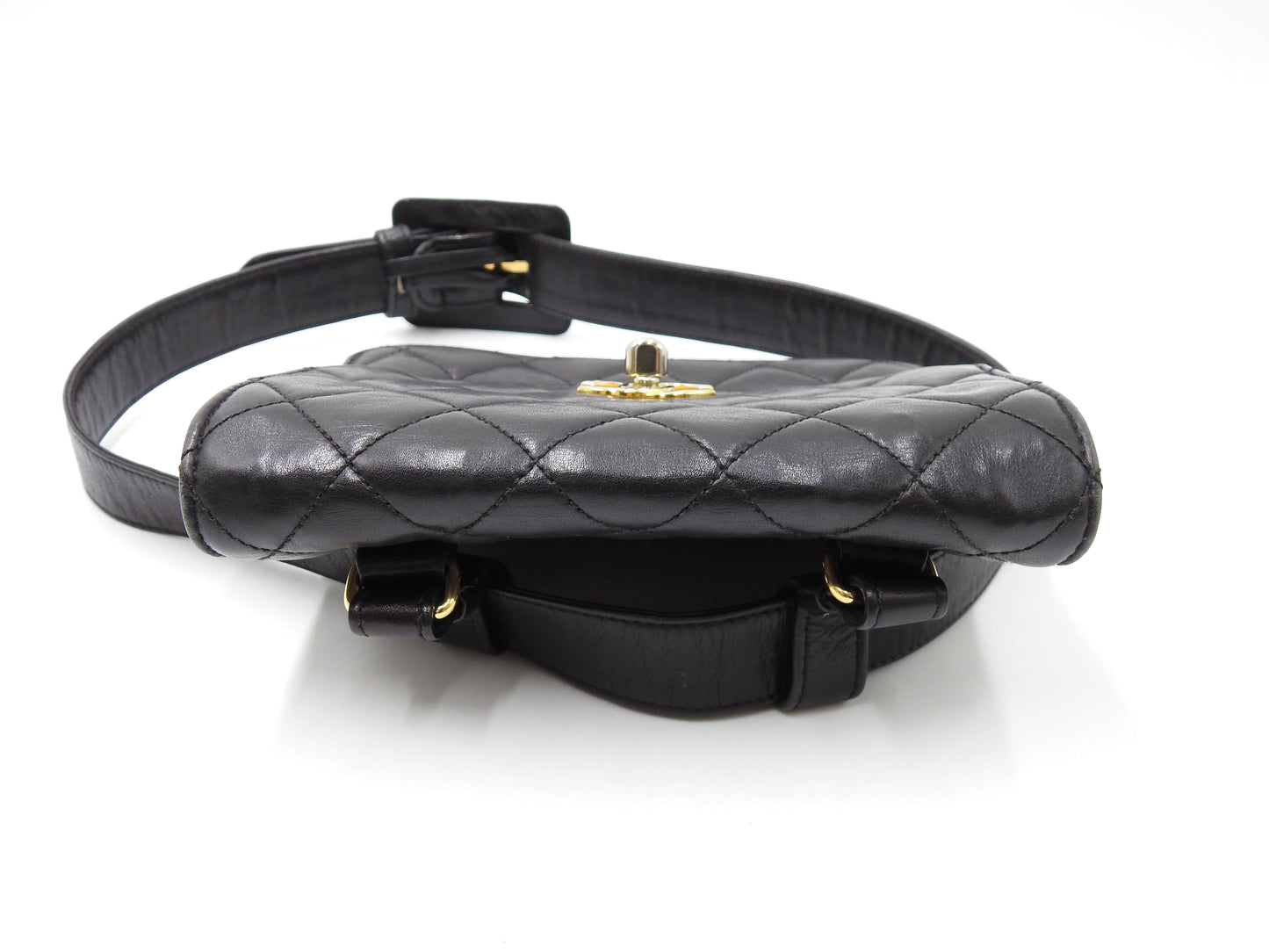 CHANEL CC Matelasse Waist Belt Bag Lambskin Black Gold Hardware