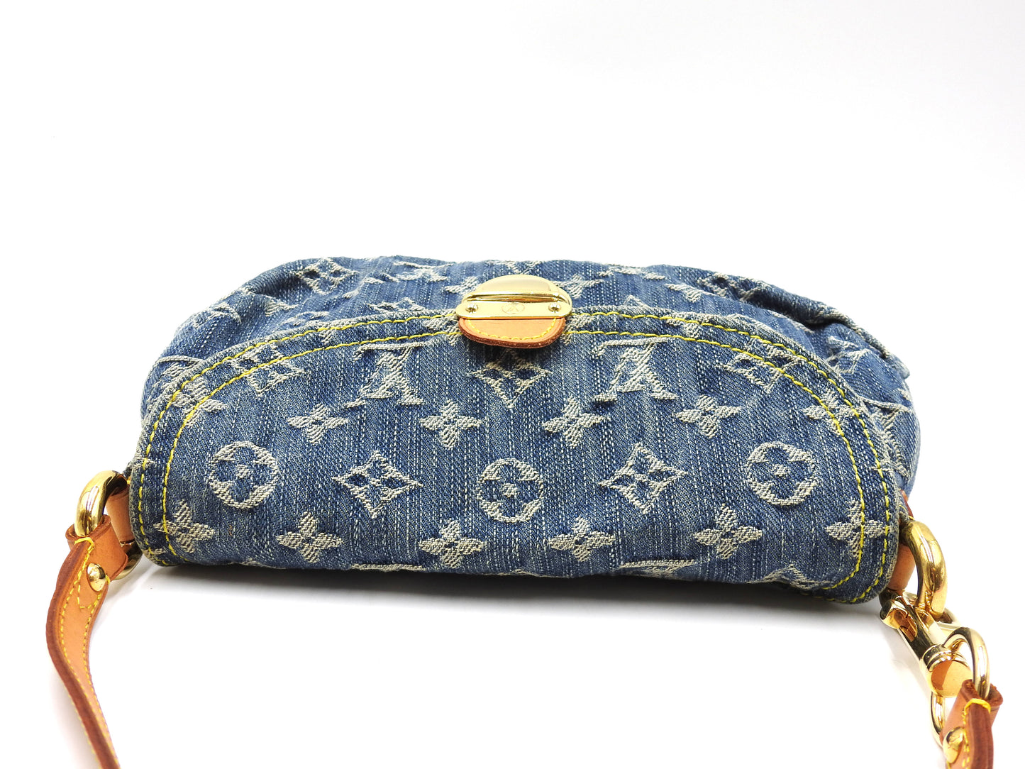 LOUIS VUITTON Mini Pleaty Monogram Denim Shoulder Hand Bag Blue M95050