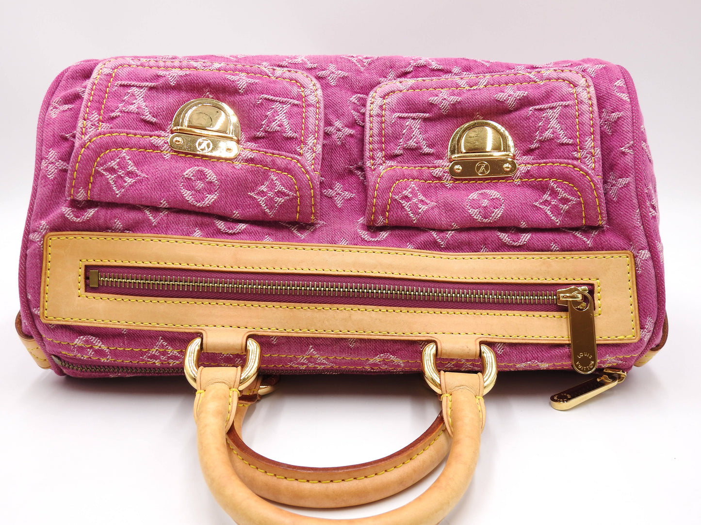 LOUIS VUITTON Monogram Denim Neo Speedy Boston Hand Bag Pink M95214