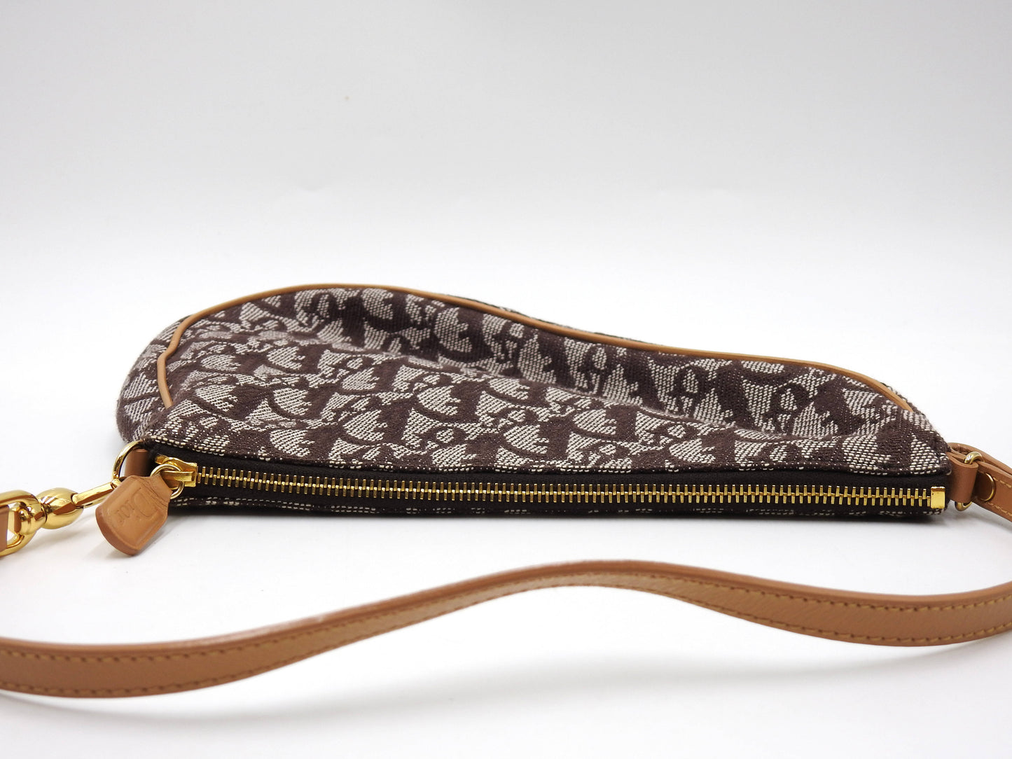 Christian Dior Trotter Saddle Pouch Shoulder Hand Bag Canvas Leather Brown