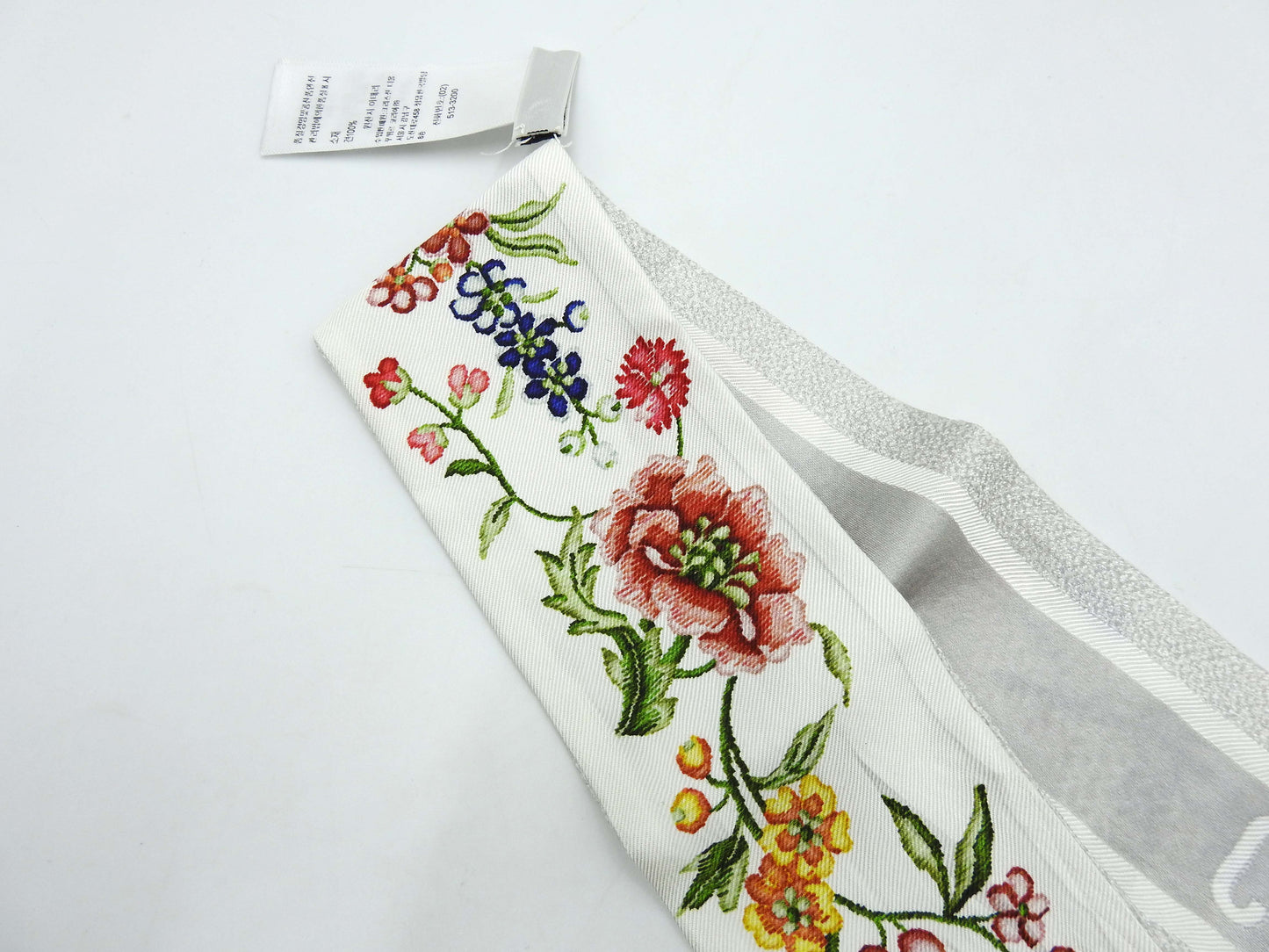 CHRISTIAN DIOR Mitzah Bandeau Scarf 100% Silk Gray White 32FLE106I602