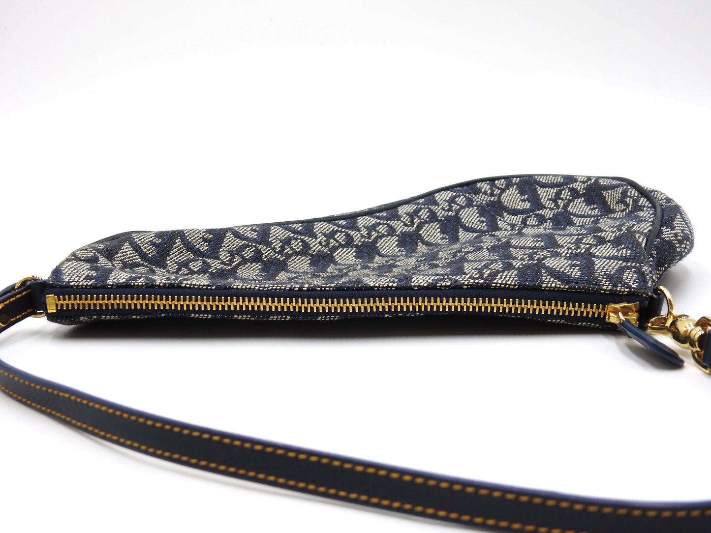 Christian Dior Trotter Saddle Pouch Shoulder Hand Bag Canvas Leather Navy