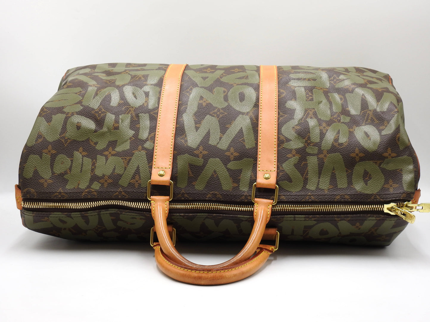 LOUIS VUITTON Monogram Graffiti Keepall 50 Boston Travel Bag Khaki M92196