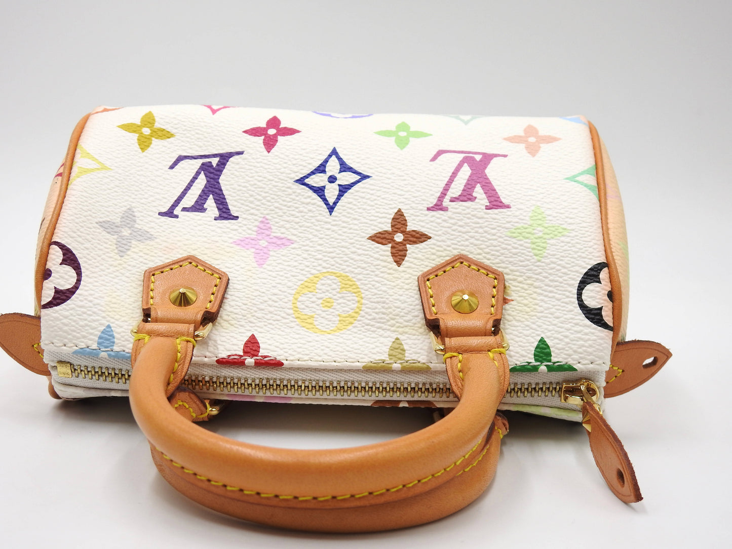 LOUIS VUITTON Monogram Mini Speedy Hand Bag Multicolor Bron White M92645