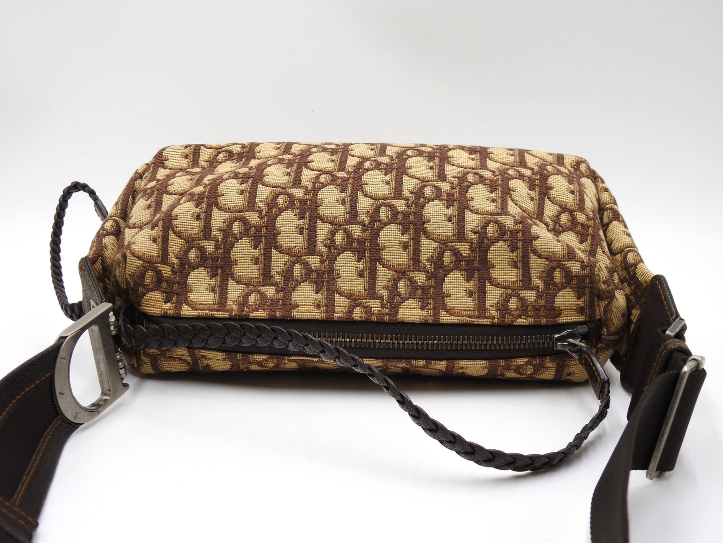 Christian Dior Trotter Flight Crossbody Shoulder Bag Canvas Leather Brown