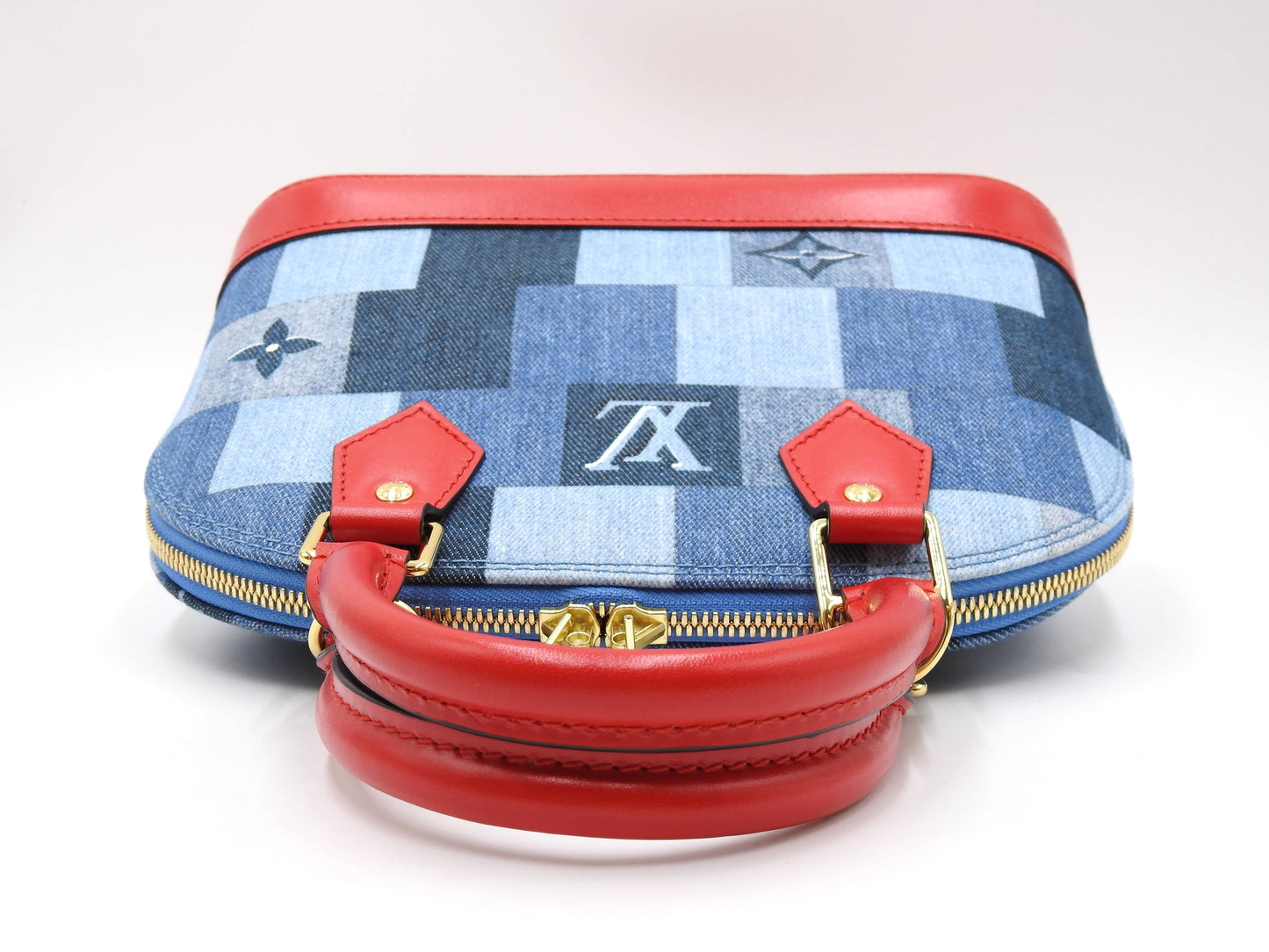 LOUIS VUITTON Monogram Denim Alma BB Shoulder Hand Bag Blue Red M45042