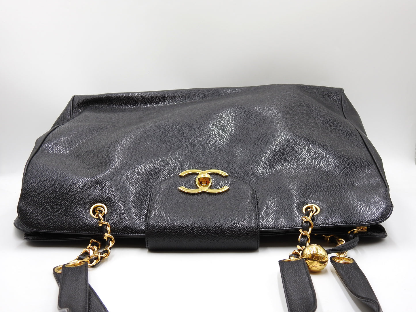 CHANEL Vintage Super Model Chain Shoulder Bag Tote Bag Caviarskin Black