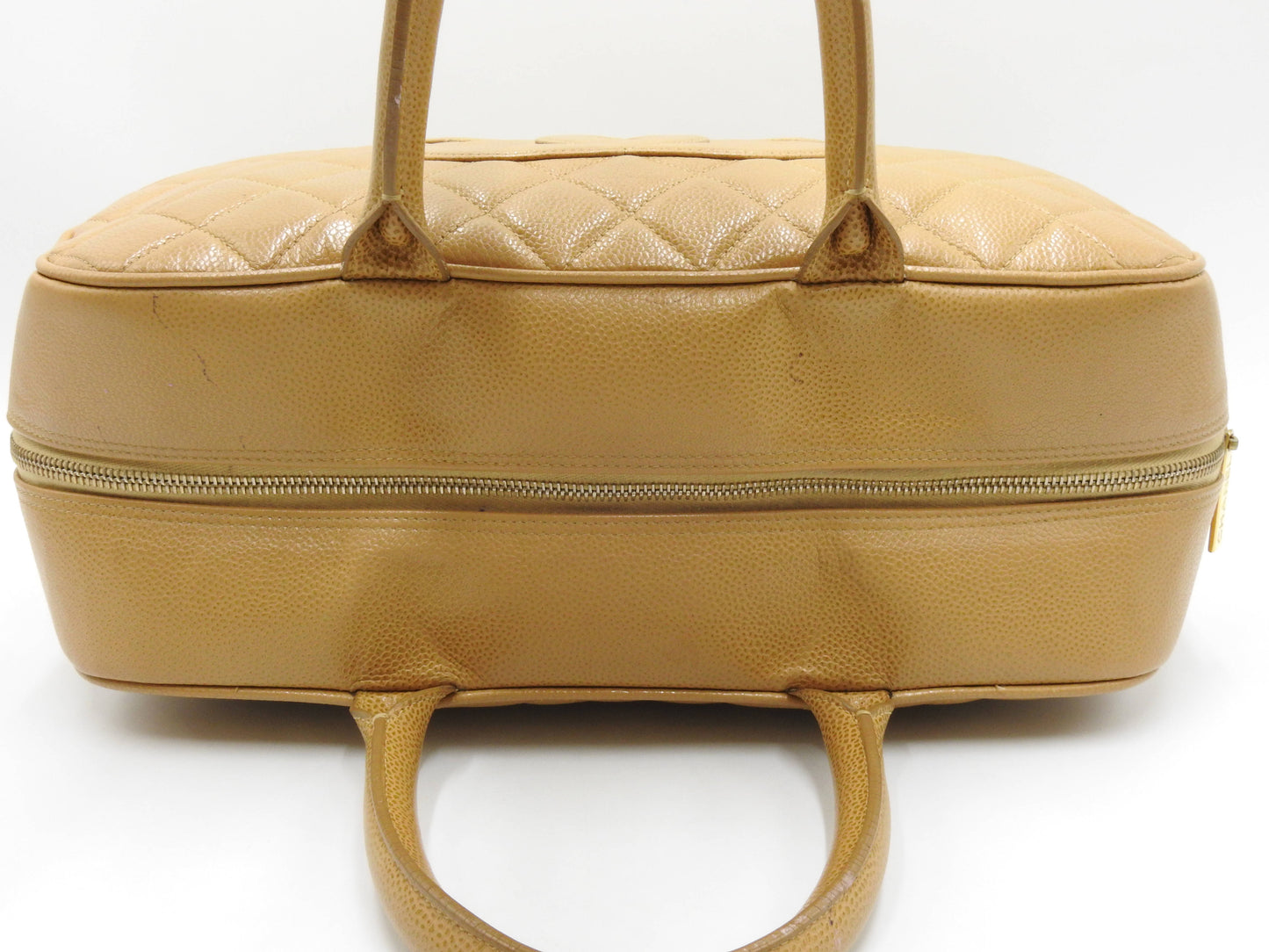 CHANEL Timeless CC Matelasse Boston Hand Bag Caviarskin Beige A20997