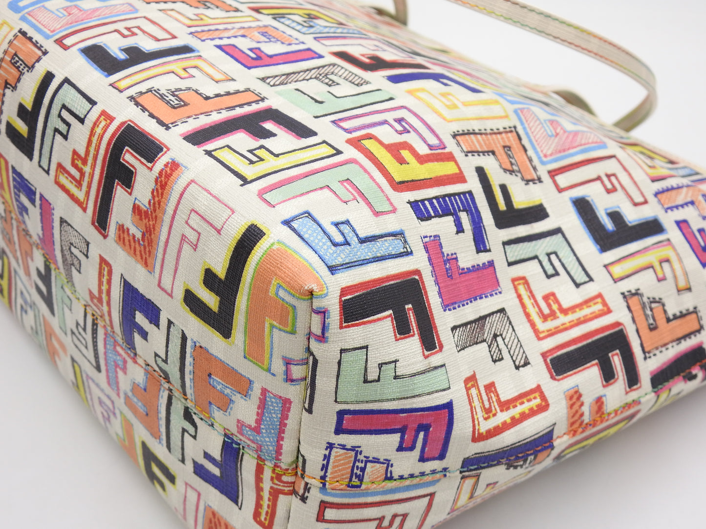 FENDI Zucca Toe Roll Bag Shoulder Bag PVC Canvas White Multicolor 8BH185