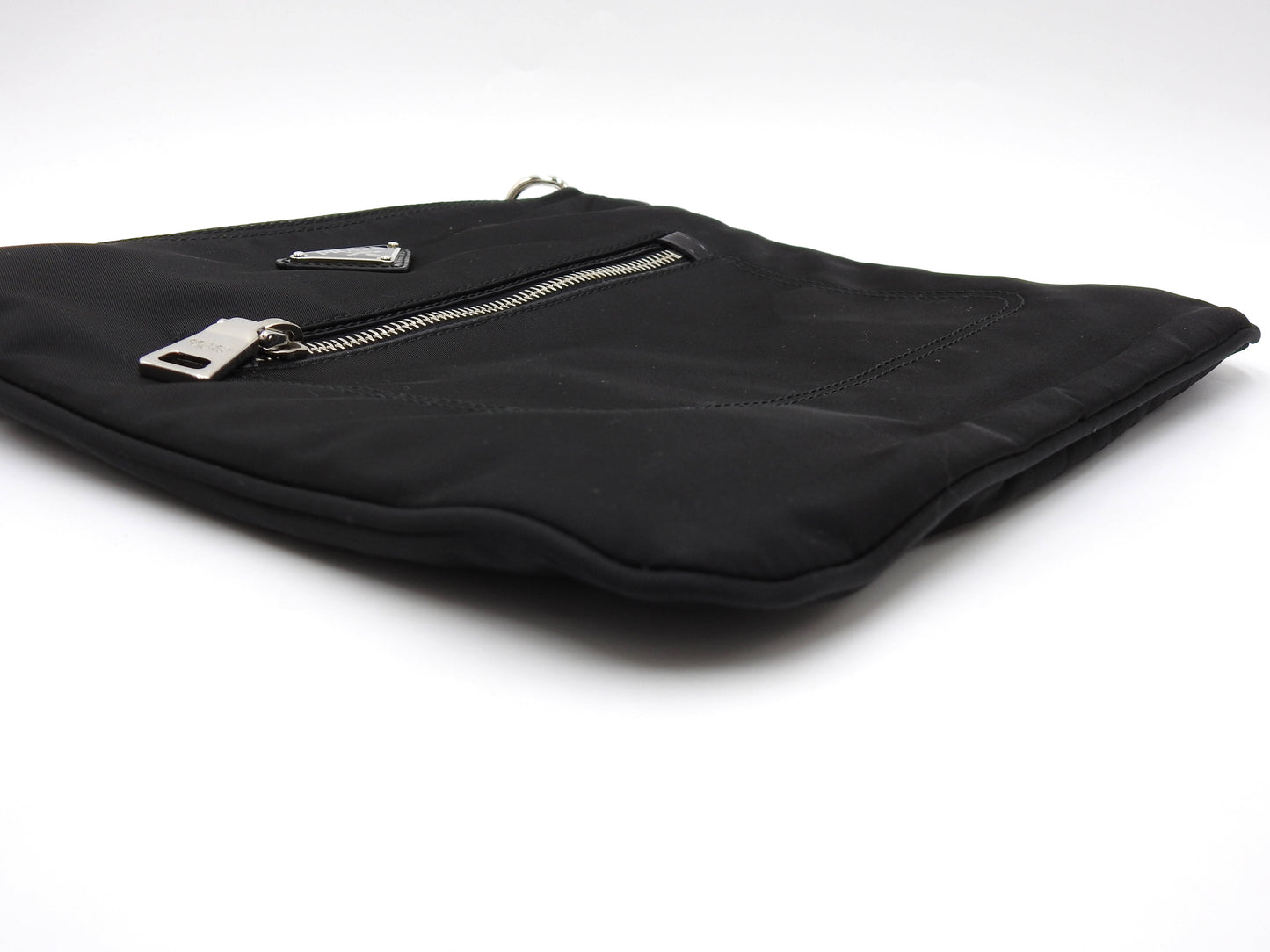 PRADA Nylon Crossbody Shoulder Bag Black Silver Hardware BT0716