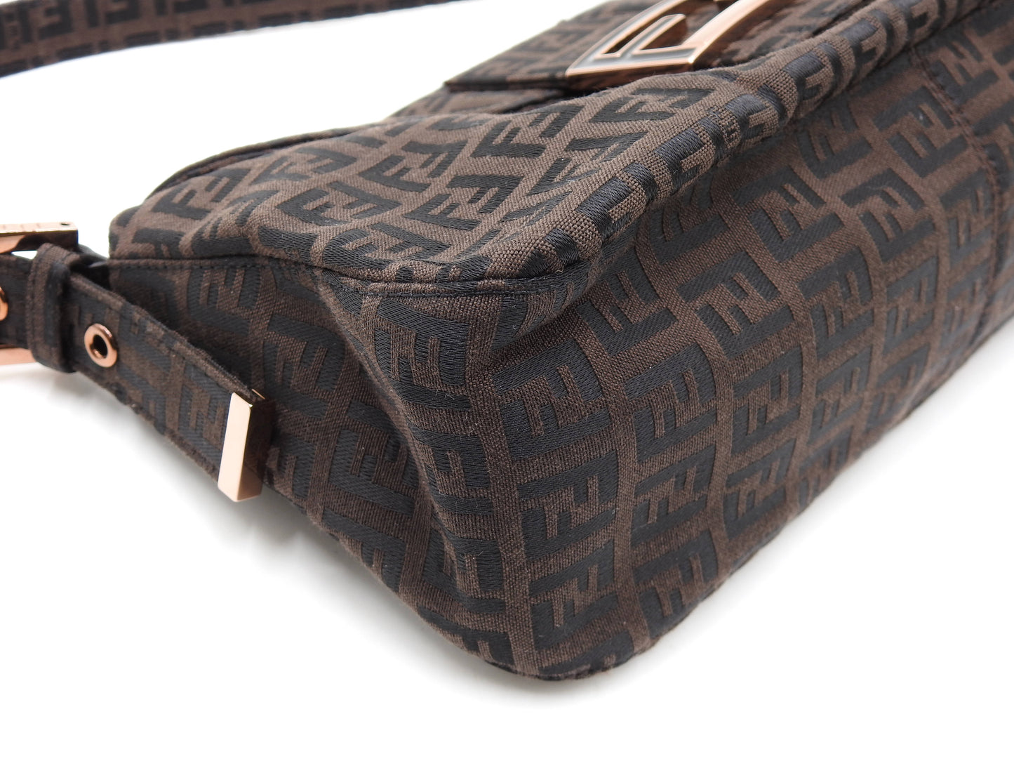 FENDI Zucca Mamma Baguette Hand Bag Canvas Leather Brown 8BR003