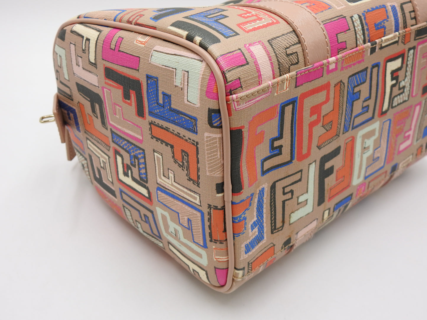 FENDI Zucca Boston Hand Bag PVC Leather Beige Multicolor 8BL068