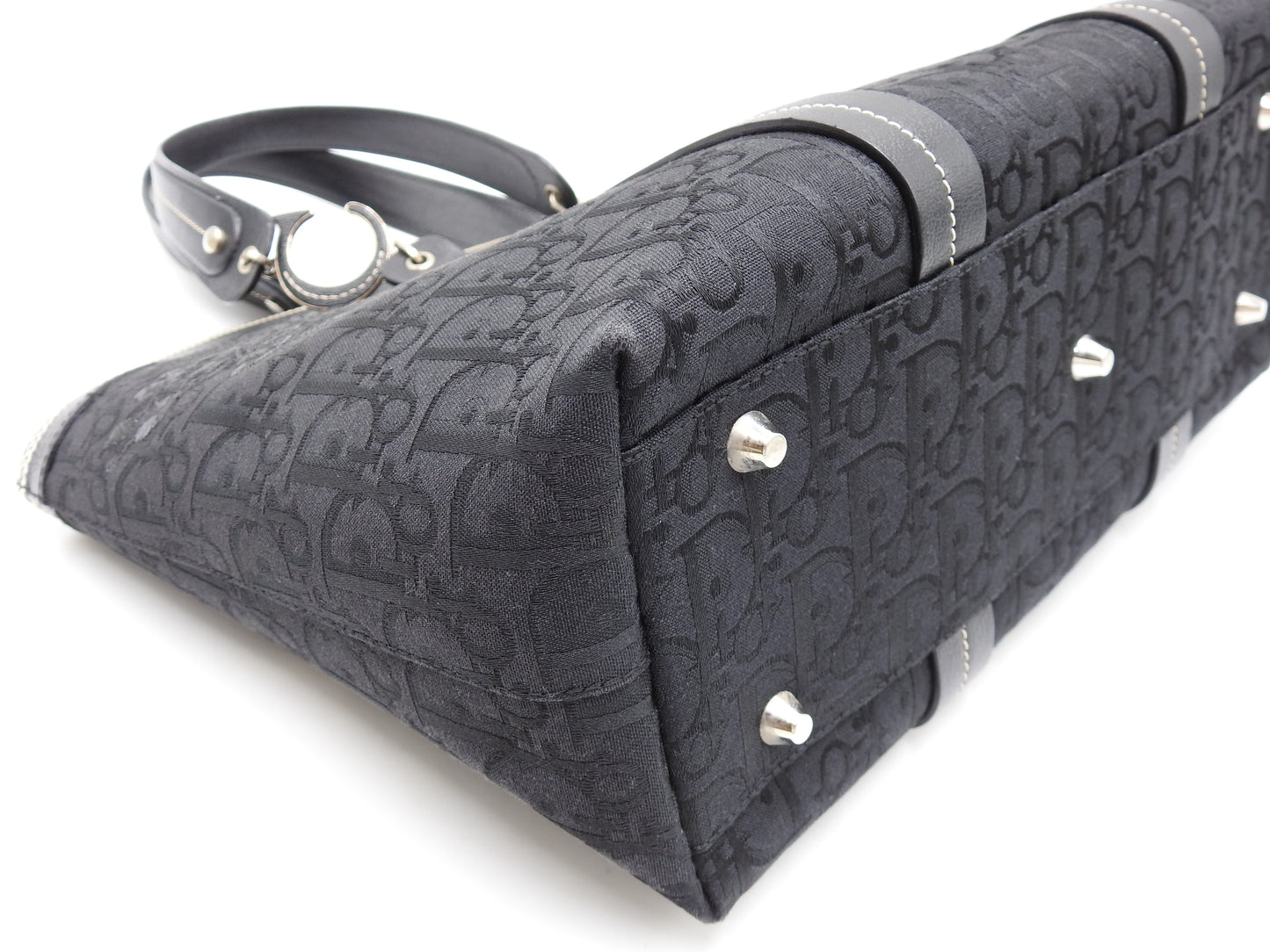 Christian Dior Trotter Flower Embroidery Shoulder Hand Bag Canvas Black
