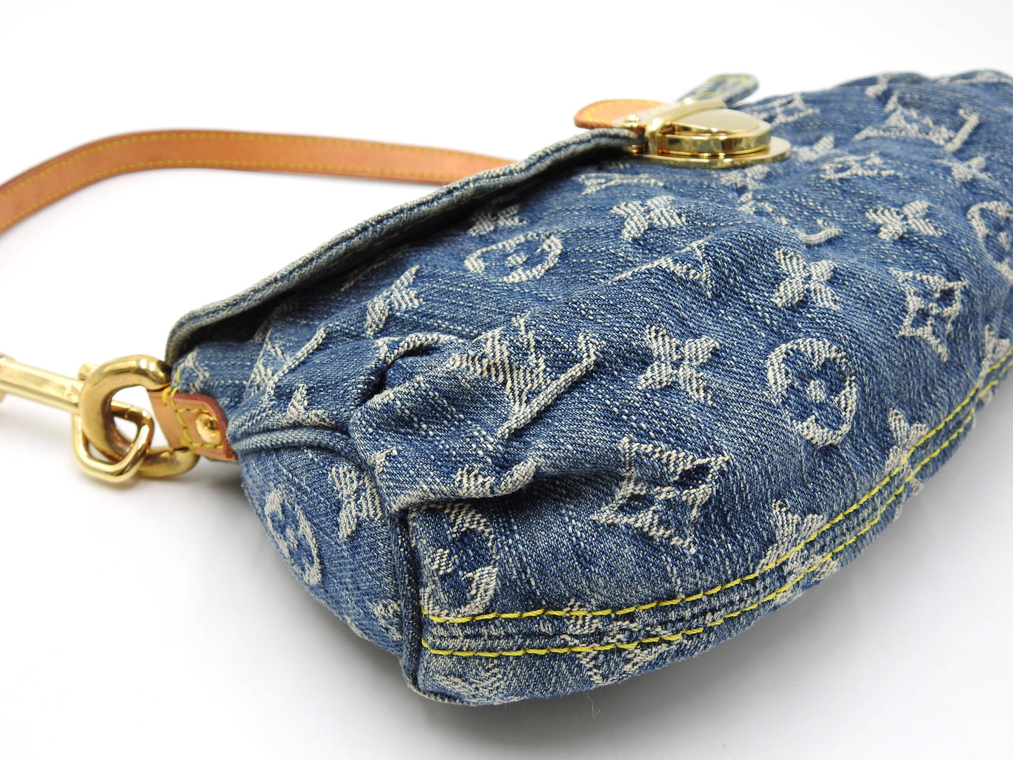 LOUIS VUITTON Mini Pleaty Monogram Denim Shoulder Hand Bag Blue M95050