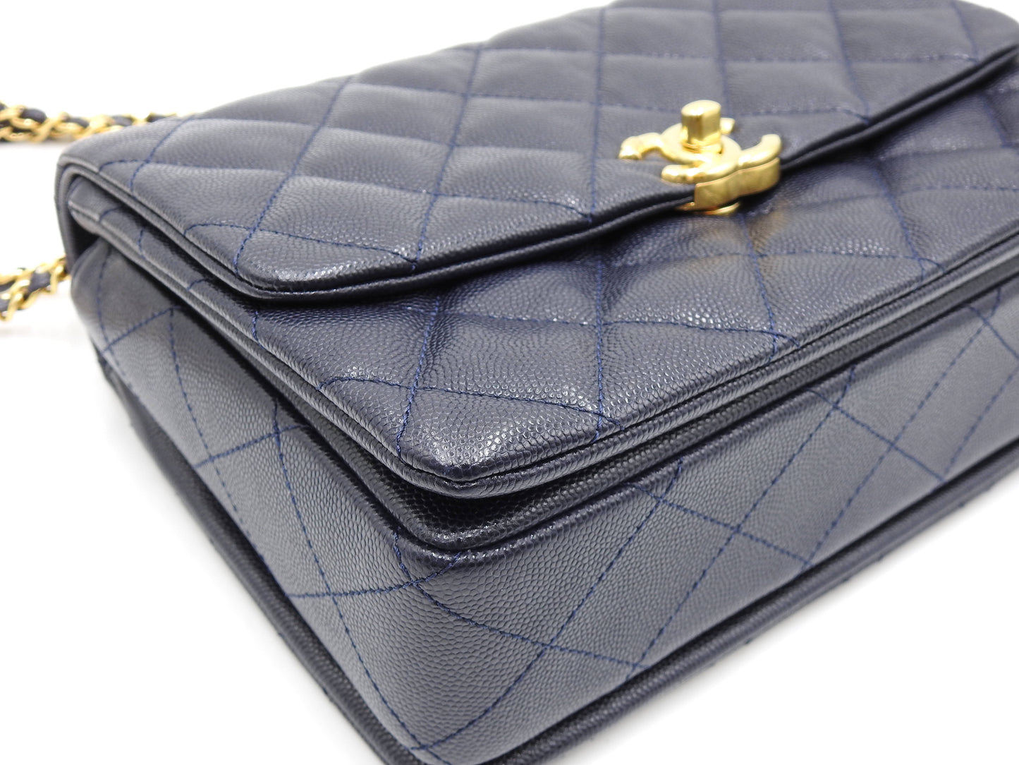 CHANEL Coco First Matelasse Flap Chain Shoulder Bag Caviarskin Navy AS3580