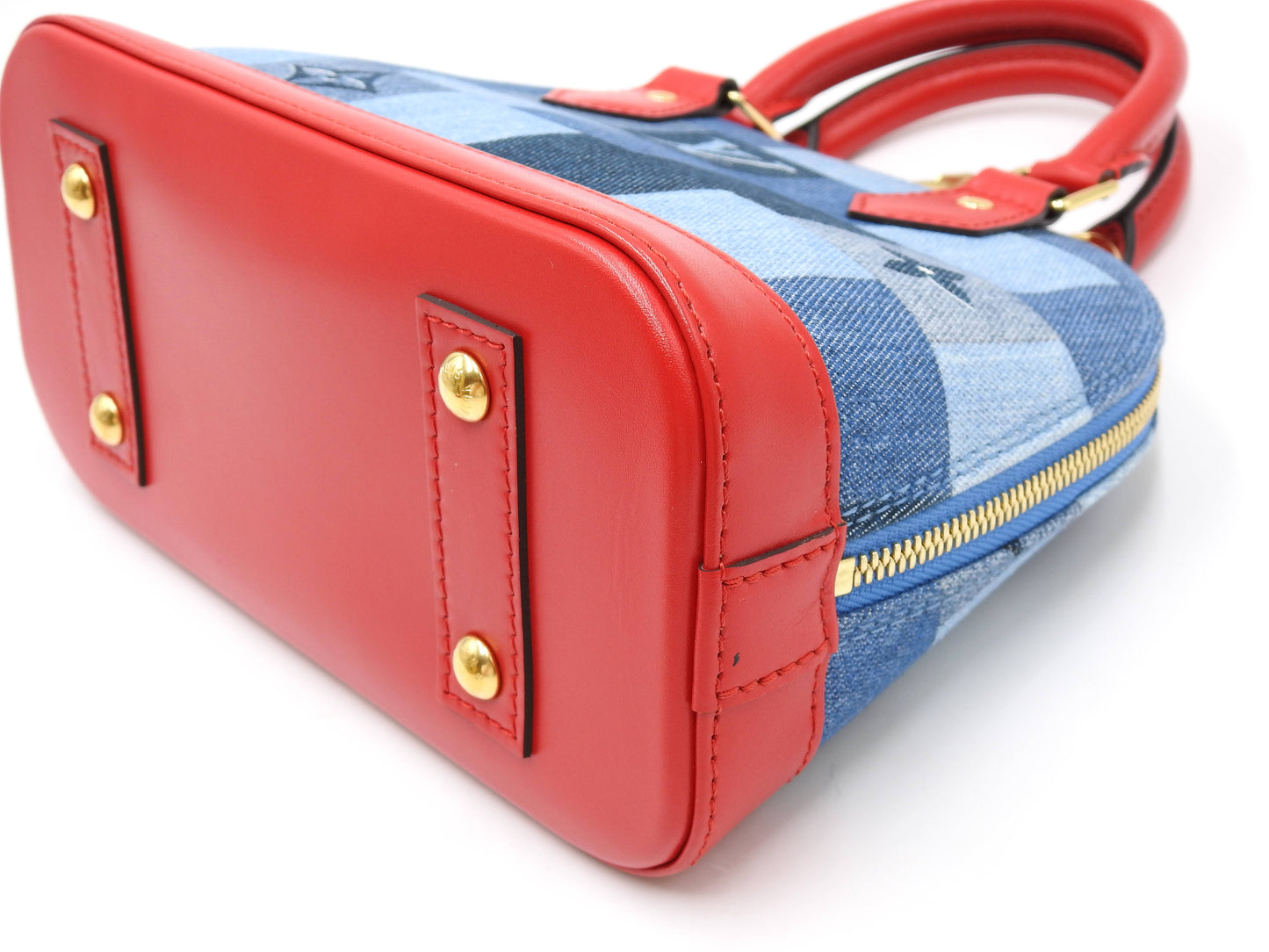 LOUIS VUITTON Monogram Denim Alma BB Shoulder Hand Bag Blue Red M45042