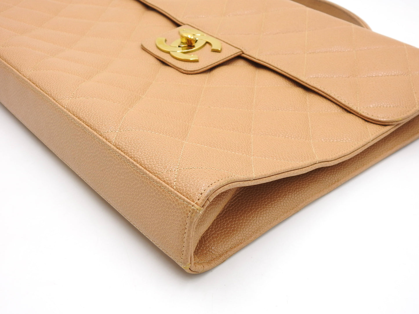 CHANEL CC Matelasse Briefcase Business Bag Caviarskin Leather Beige Gold