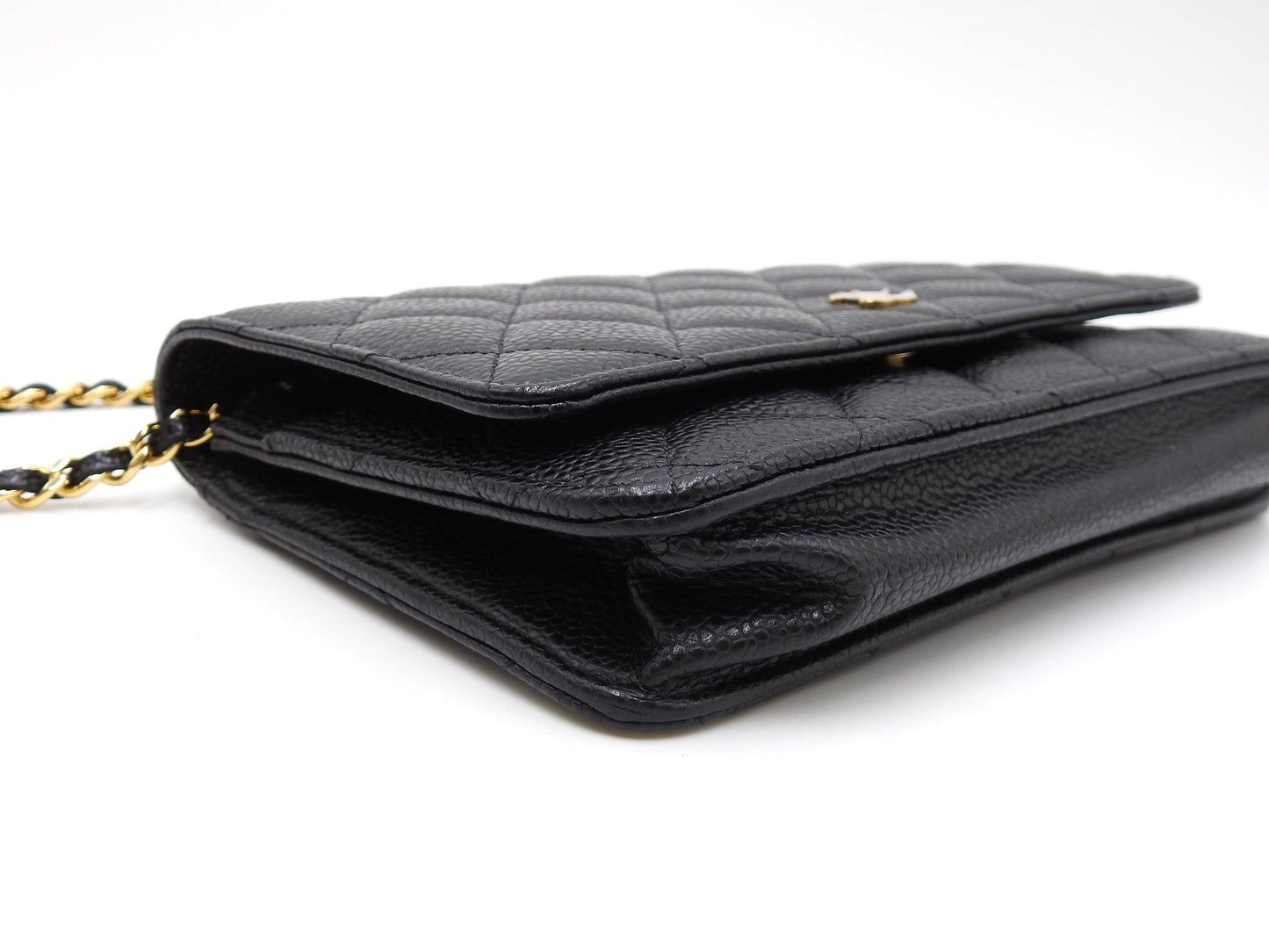 CHANEL CC Matelasse Wallet On Chain Shoulder Bag Caviarskin Black AP0250