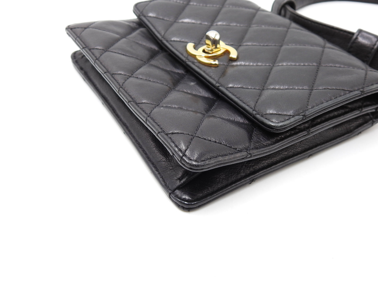 CHANEL CC Matelasse Waist Belt Bag Lambskin Black Gold Hardware
