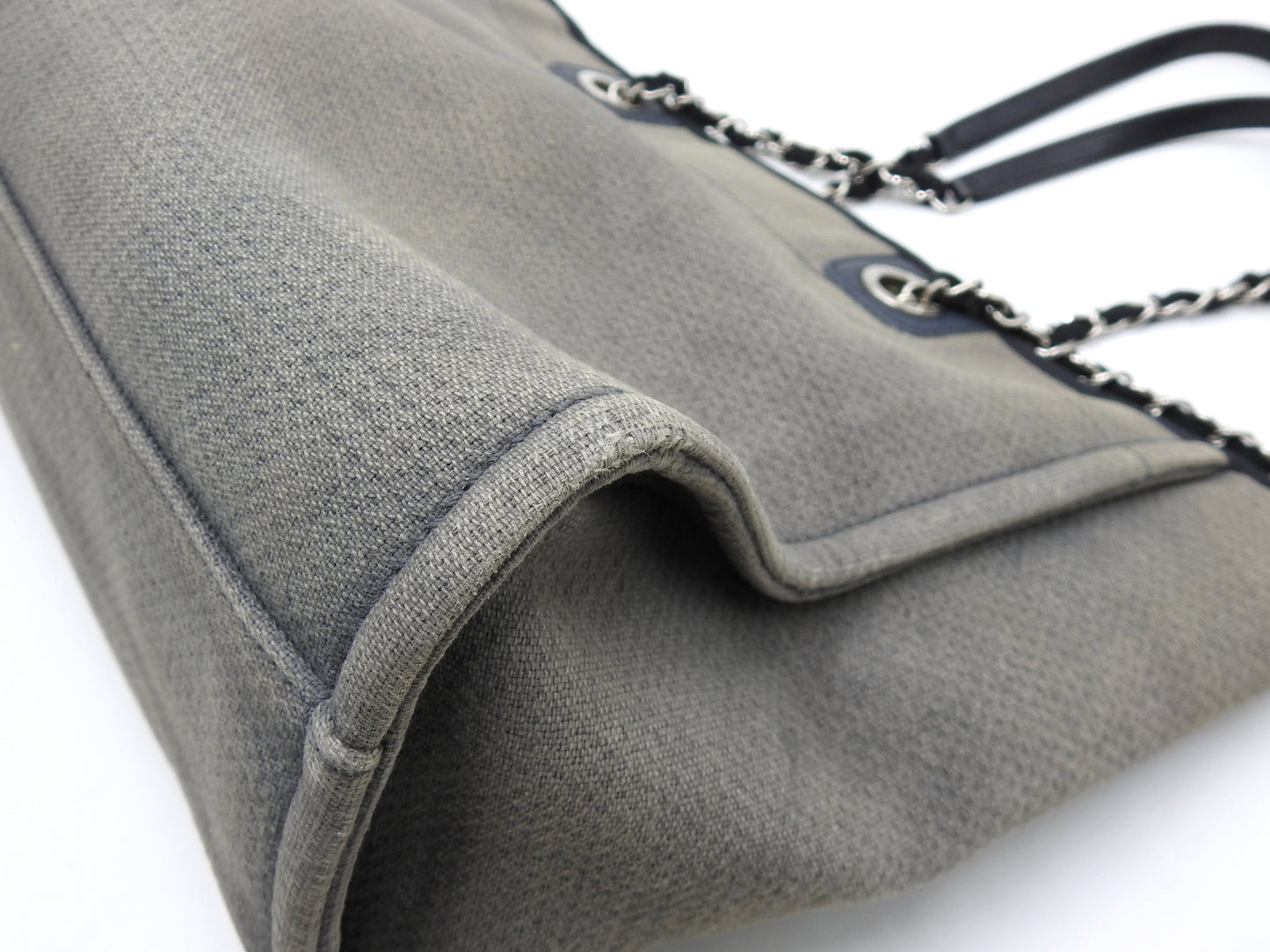 Chanel Deauville MM Tote Bag Shoulder Bag Canvas Gray Silver A67001