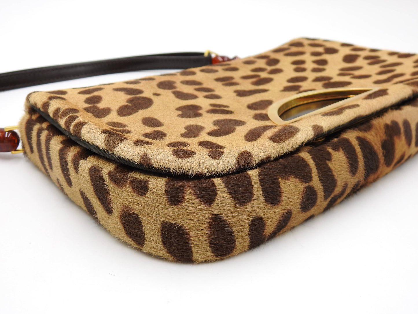 Christian Dior Malice Pearl Shoulder Bag Leather Leopard Brown Gold