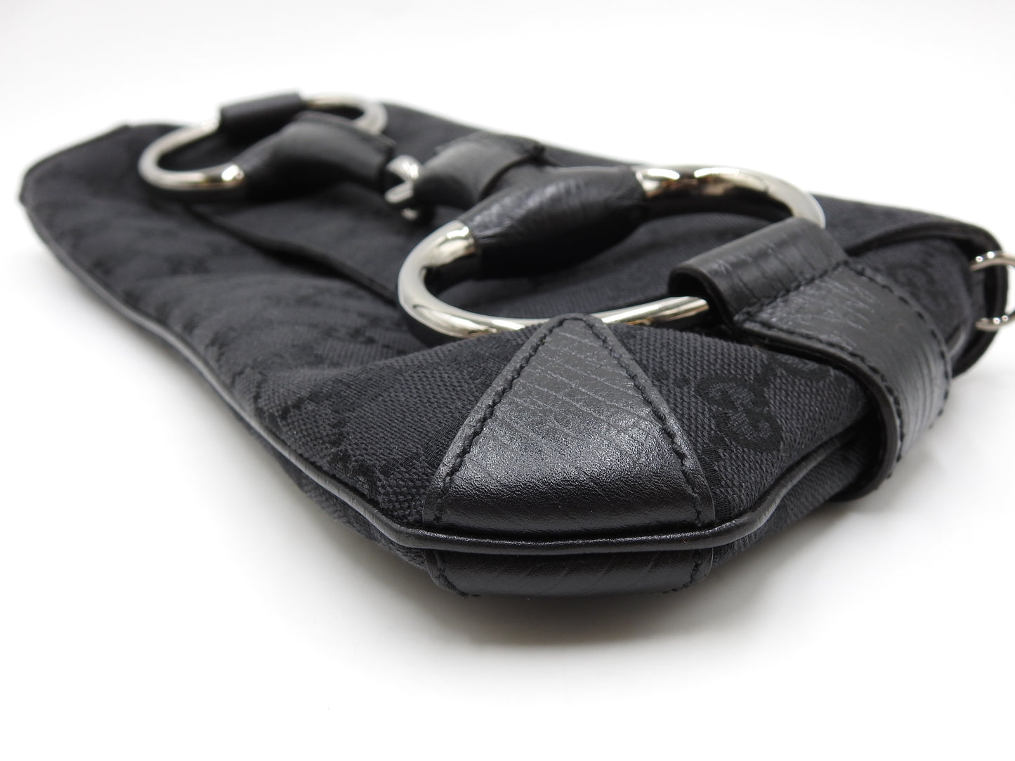 GUCCI GG Canvas Horsebit 2way Chain Clutch Hand Bag Leather Black 120134