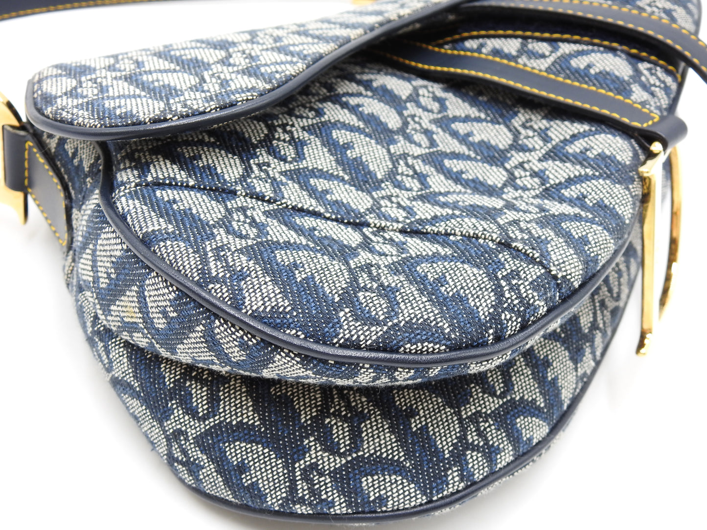 Christian Dior Trotter Oblique Saddle Bag Shoulder Hand Bag Canvas Navy