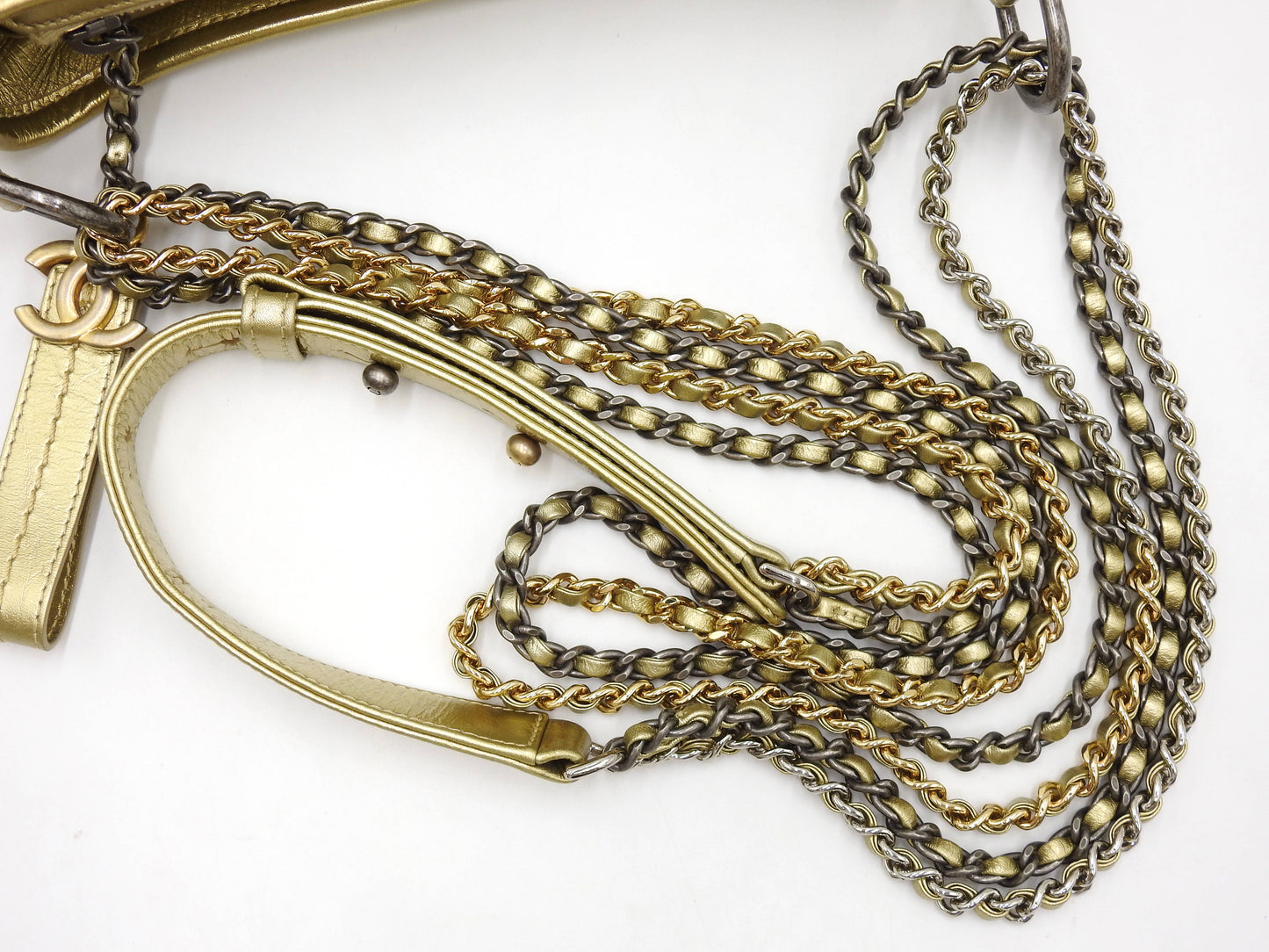 CHANEL Gabrielle De Small Hobo Chain Shoulder Bag Calfskin Gold A91810
