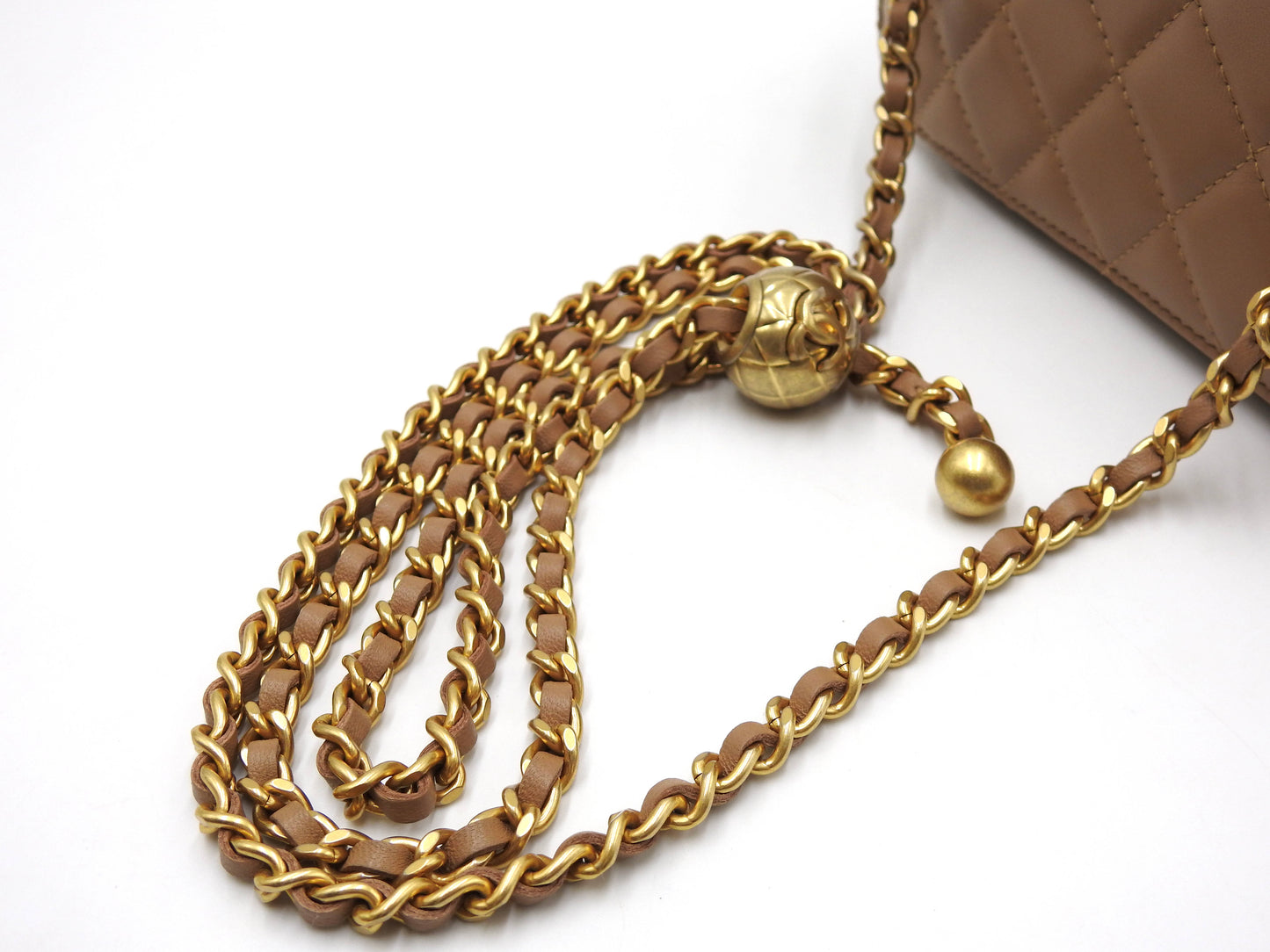 CHANEL Pearl Crush Vanity Case Chain Shoulder Bag Lambskin Beige Gold