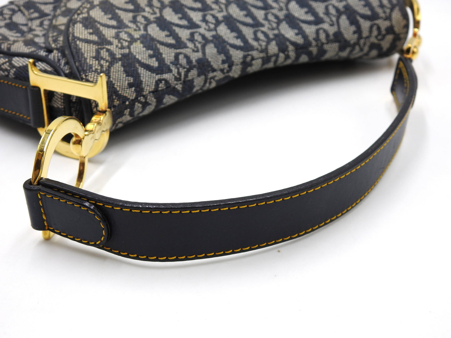 Christian Dior Trotter Oblique W Saddle Bag Shoulder Hand Bag Canvas Navy