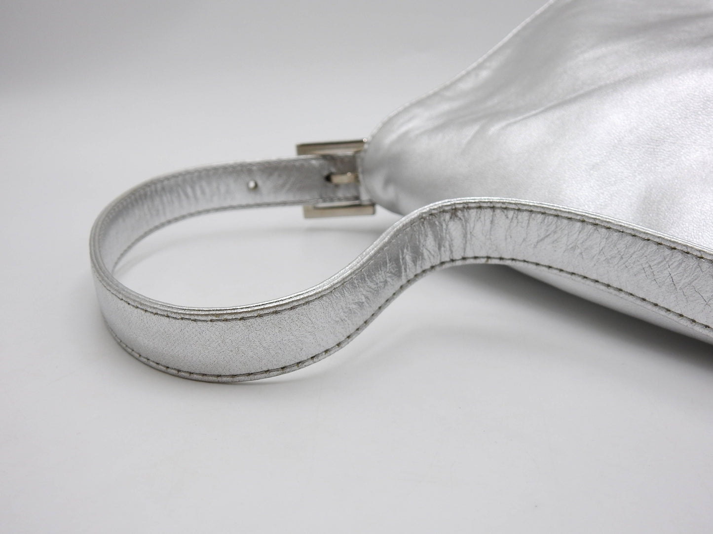 FENDI Mamma Baguette Shoulder Hand Bag Leather Rhinestone Silver