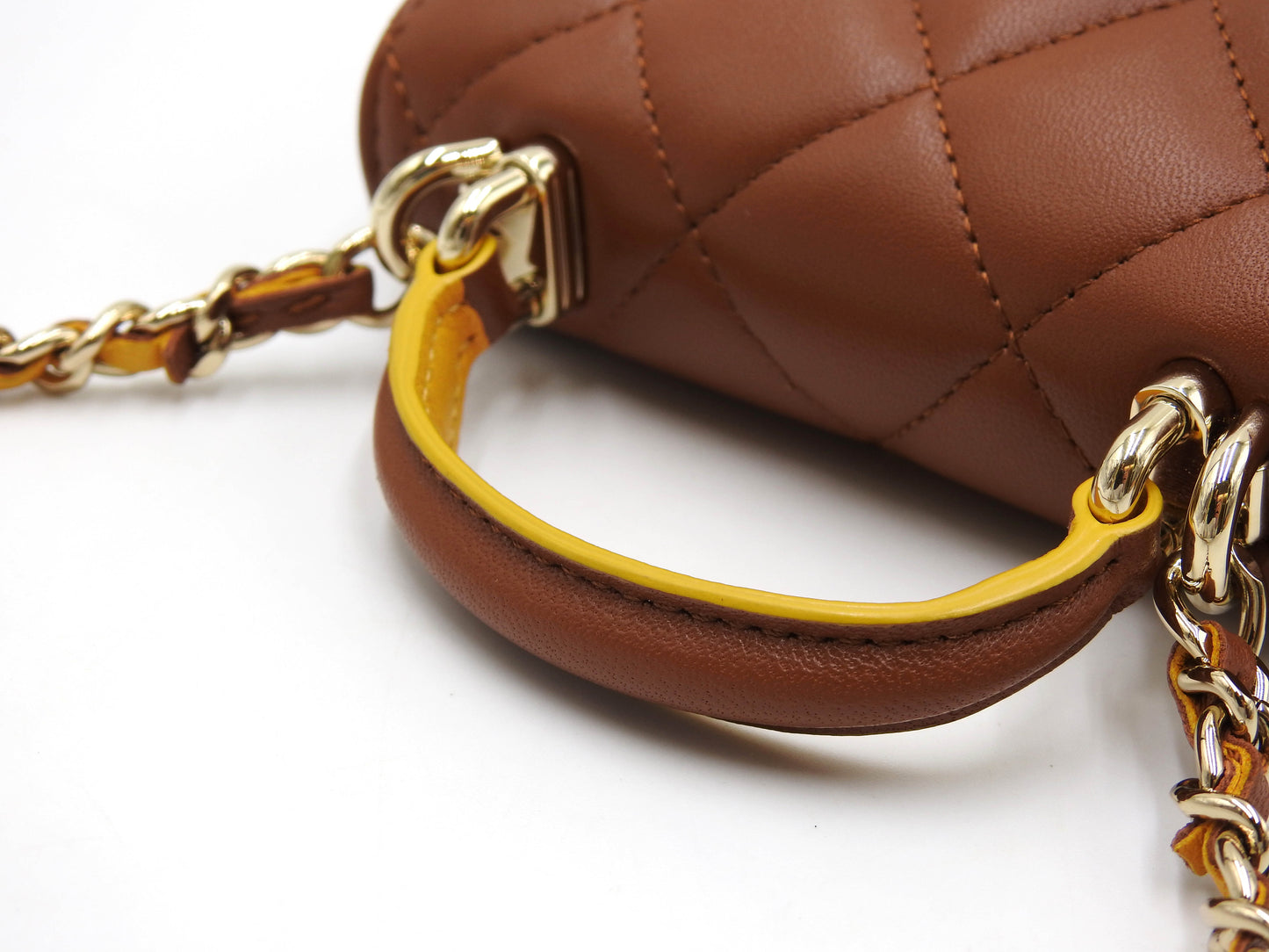 CHANEL CC Matelasse Top Handle Chain Clutch Mini Shoulder Bag Brown AP2682