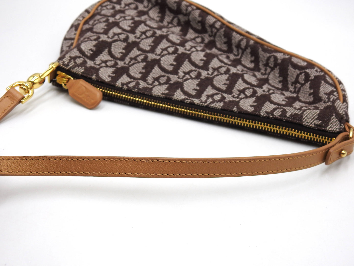 Christian Dior Trotter Saddle Pouch Shoulder Hand Bag Canvas Leather Brown