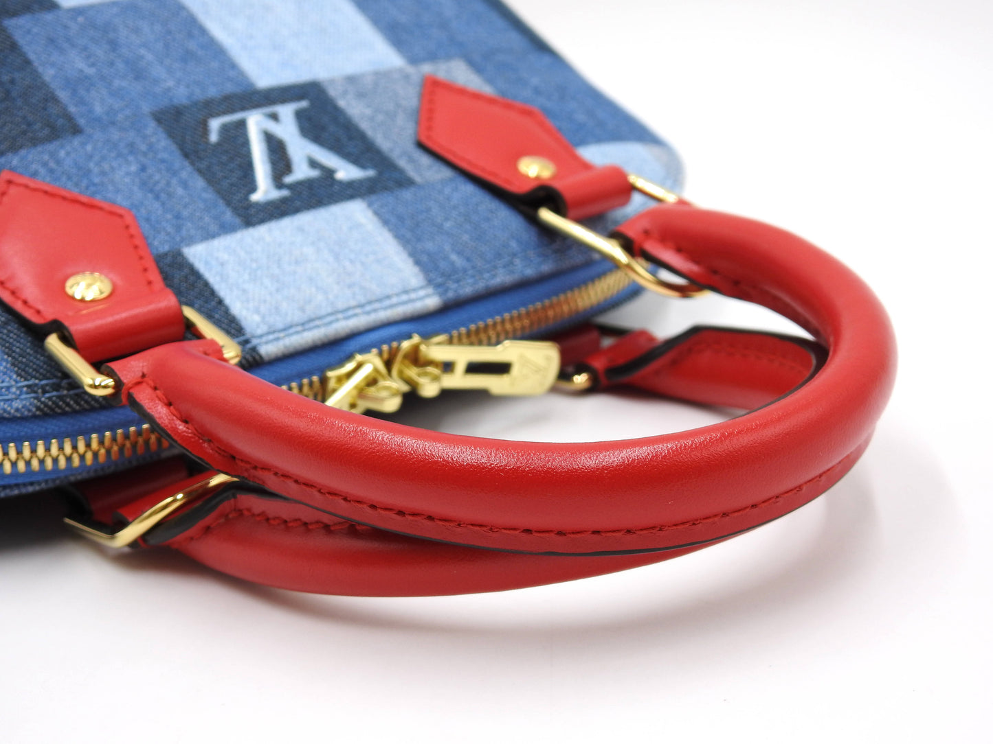 LOUIS VUITTON Monogram Denim Alma BB Shoulder Hand Bag Blue Red M45042