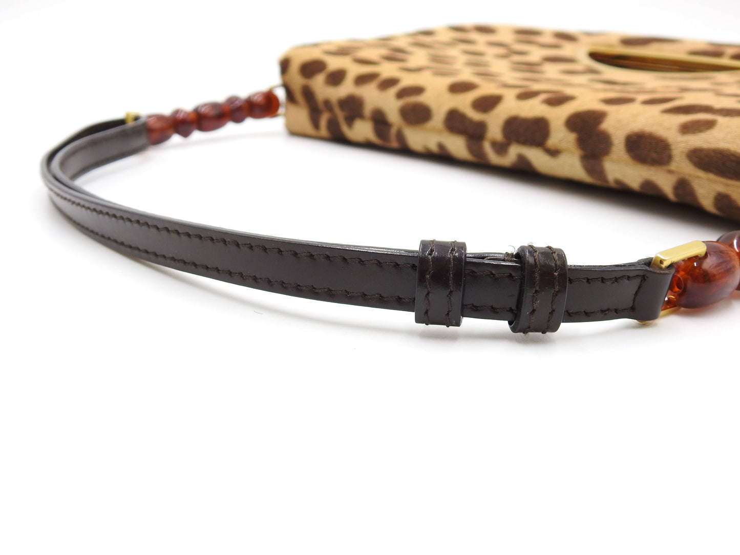 Christian Dior Malice Pearl Shoulder Bag Leather Leopard Brown Gold