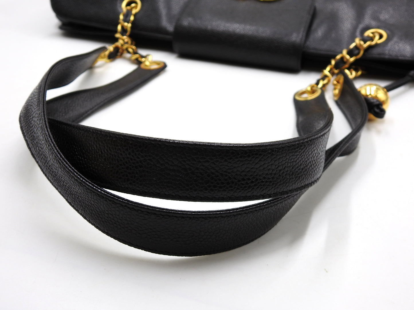 CHANEL Vintage Super Model Chain Shoulder Bag Tote Bag Caviarskin Black