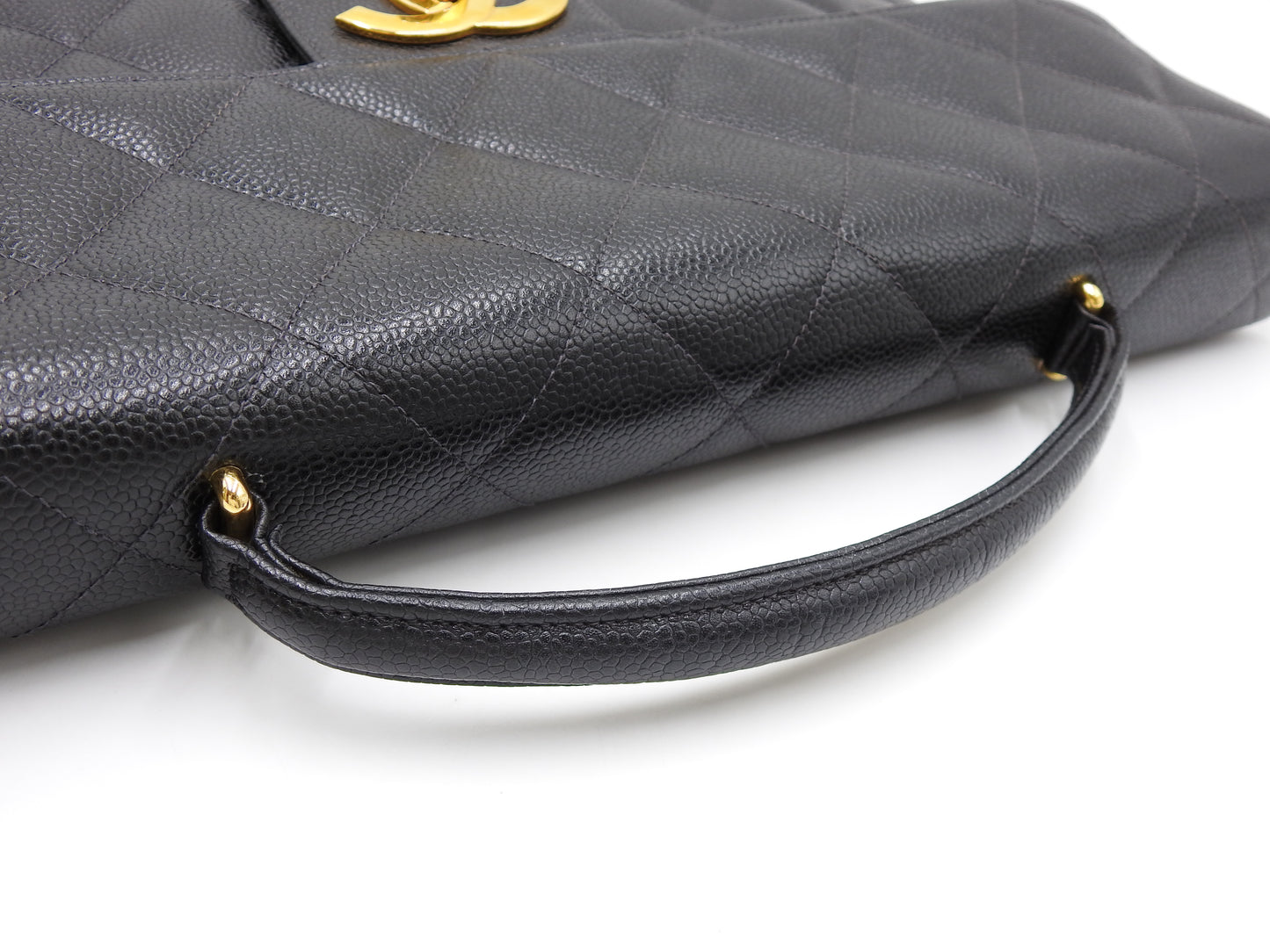 CHANEL CC Matelasse Briefcase Business Bag Caviarskin Leather Black Gold