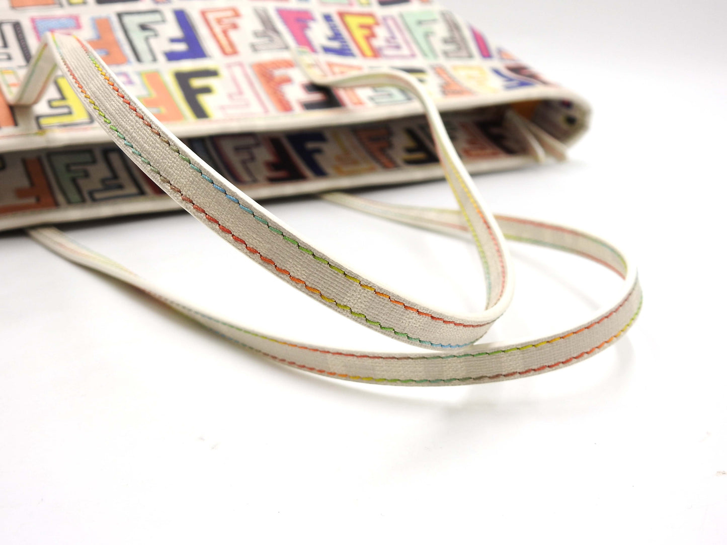 FENDI Zucca Toe Roll Bag Shoulder Bag PVC Canvas White Multicolor 8BH185